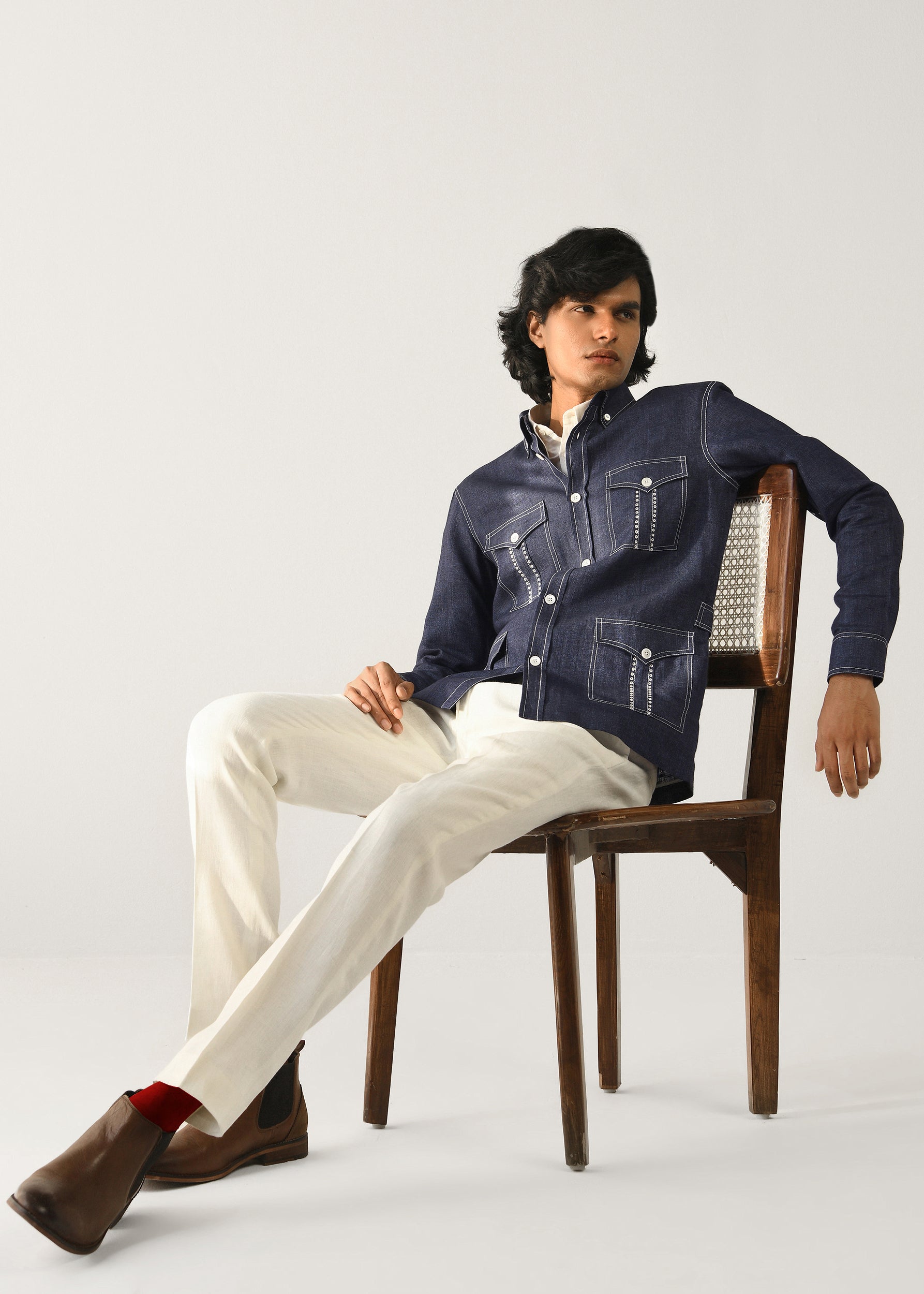 COUNTRYMADE Shirts Linen denim Overshirt surchemise marine en lin