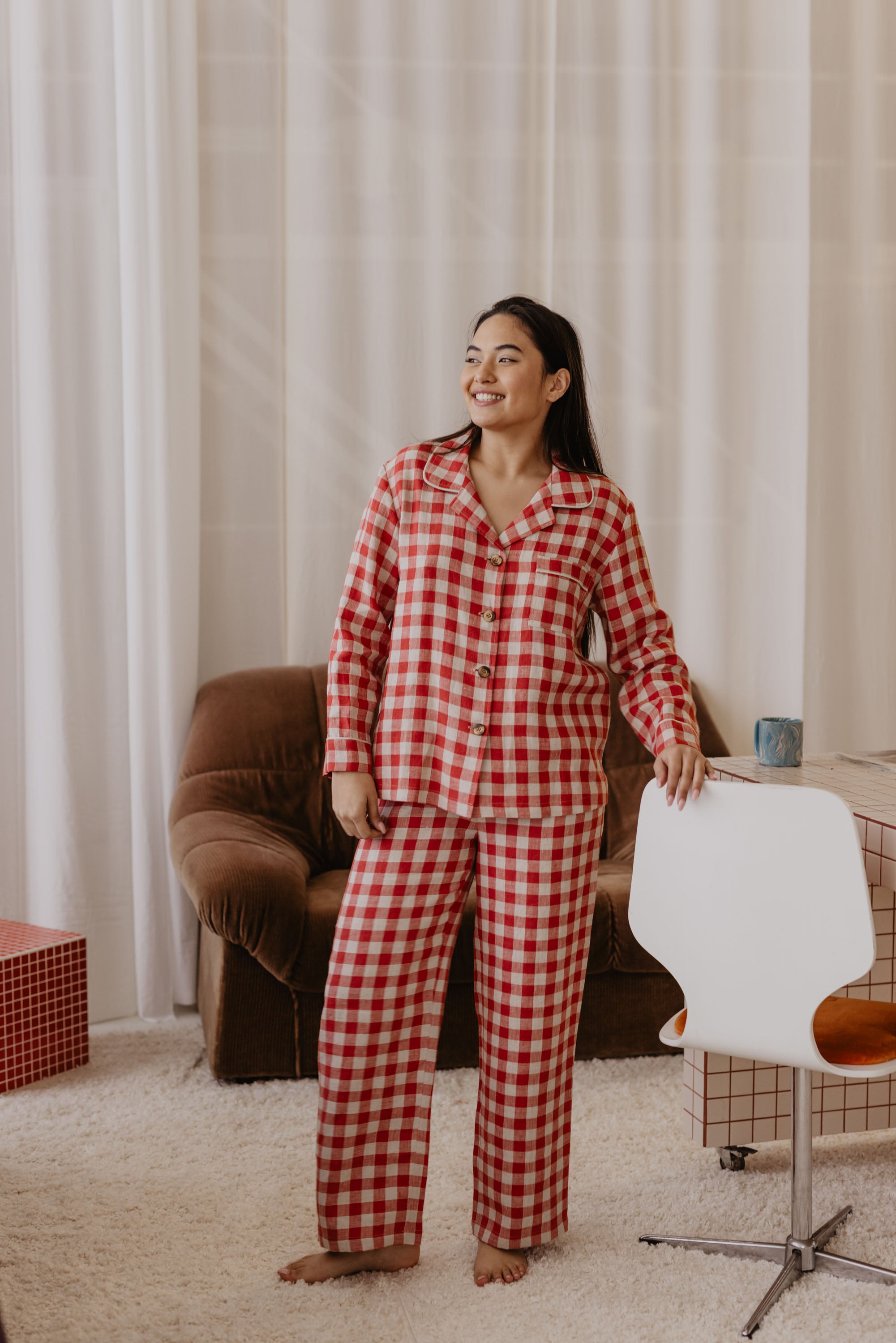 Laumė linen Loungewear PILNATIS pyjama bleu ciel en lin