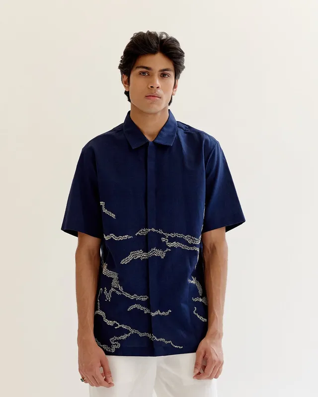 COUNTRYMADE Shirts Trail marker Half Shirt chemise en lin brodée
