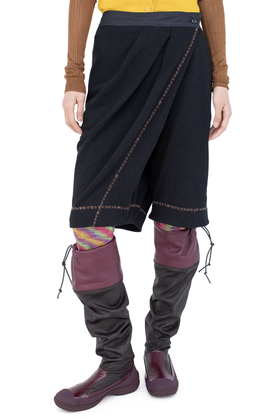Kiko Kostadinov Bottoms PETREL Draped Culottes jupe-culotte noire en piqué de coton