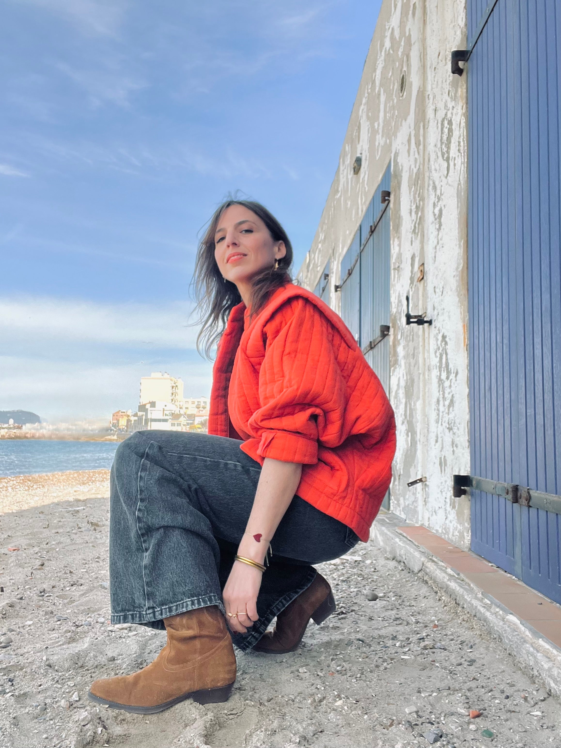 PANTRUCHE Vestes Veste ISADORA rouge orangé en gaze de coton