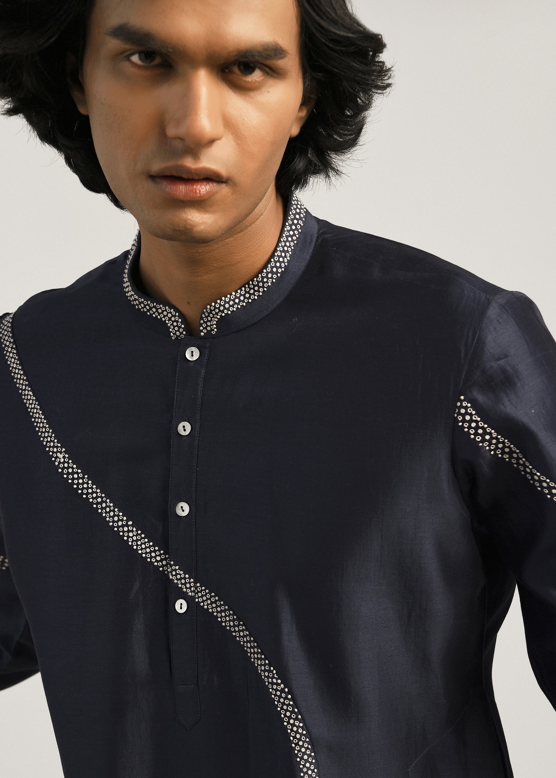 COUNTRYMADE Kurtas Coil Hand Embroidery Kurta Set ensemble kurta bleu marine brodé