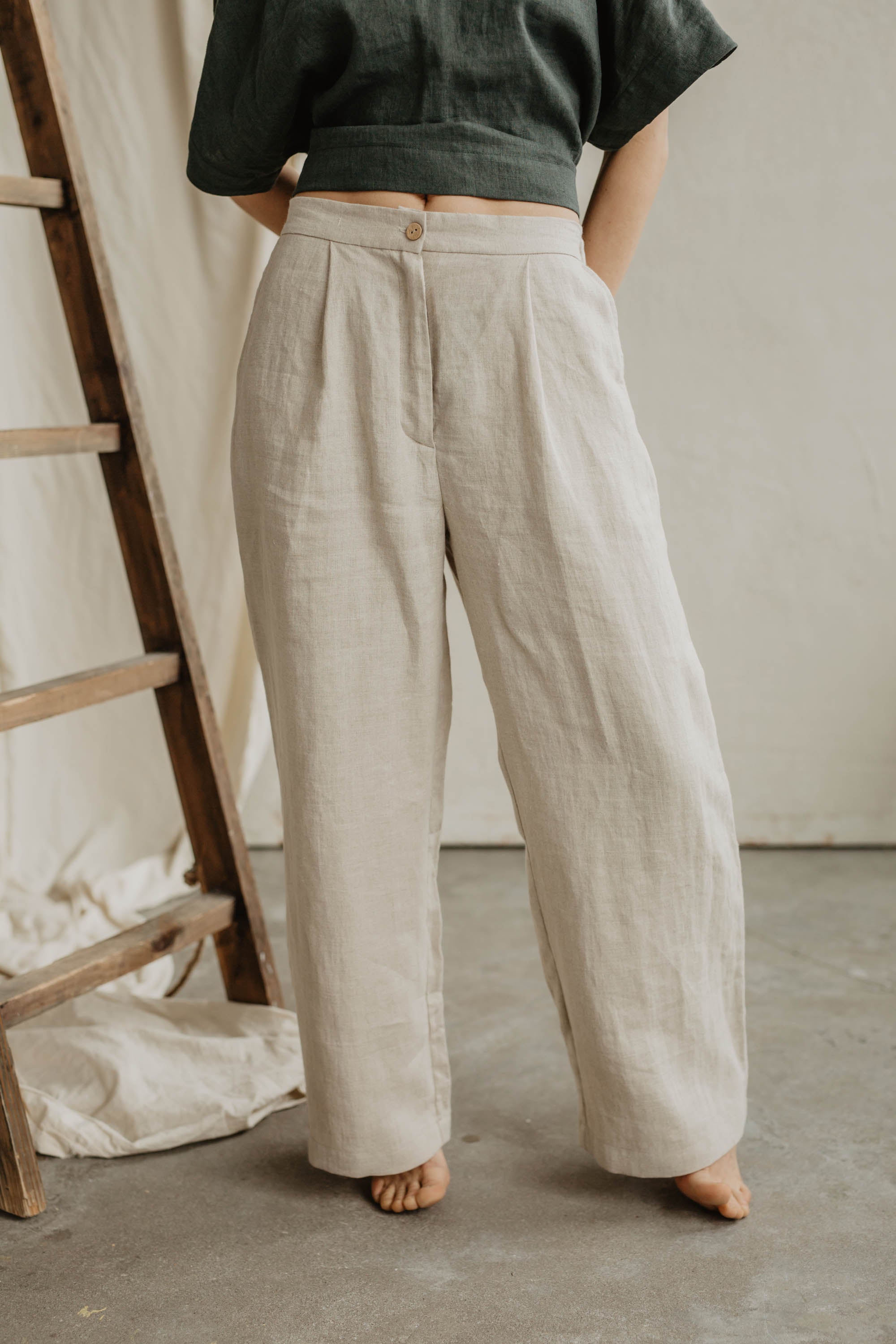 Laumė linen Linen Bottoms Viltė pantalon en lin bleu profond
