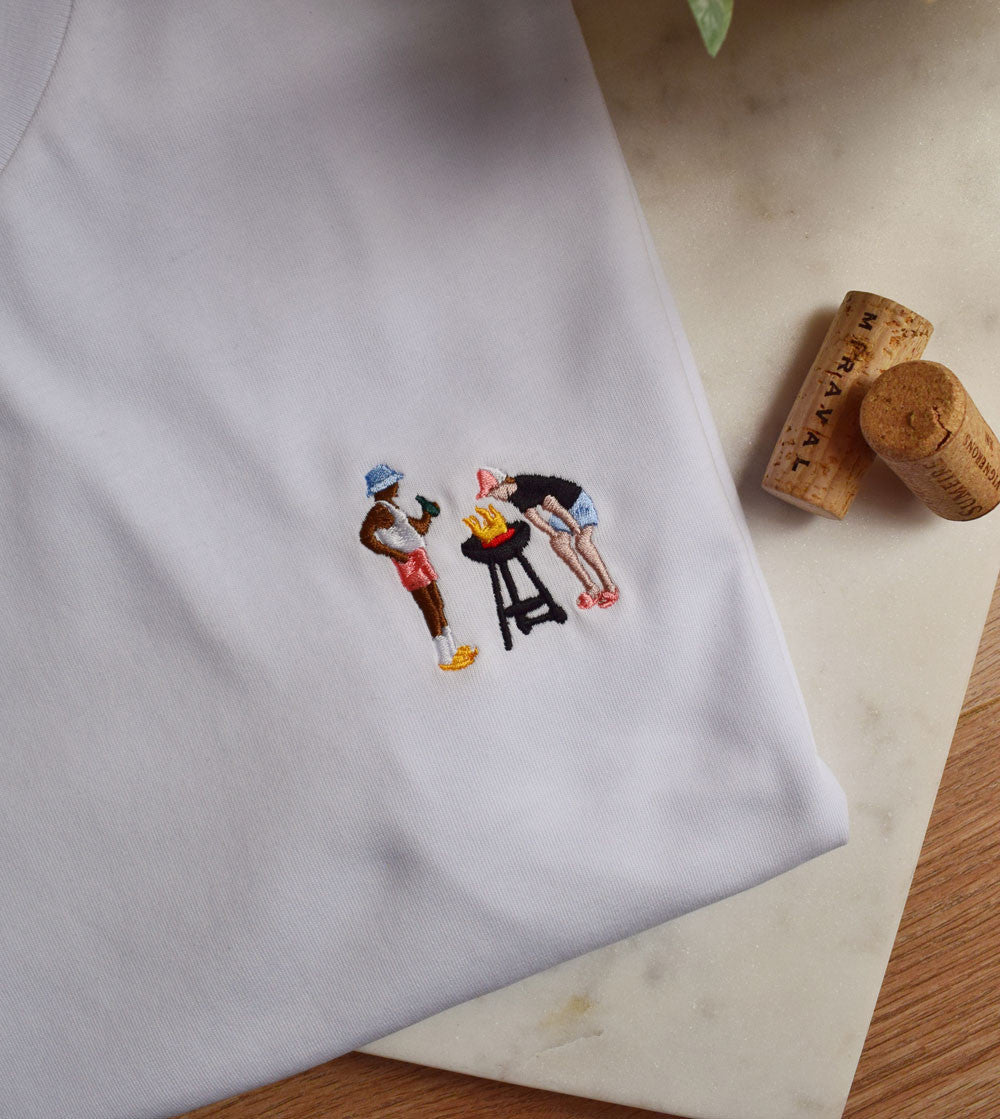 Juste Un T-shirt T-shirts Brodés Barbecue des vacances t-shirt brodé bio