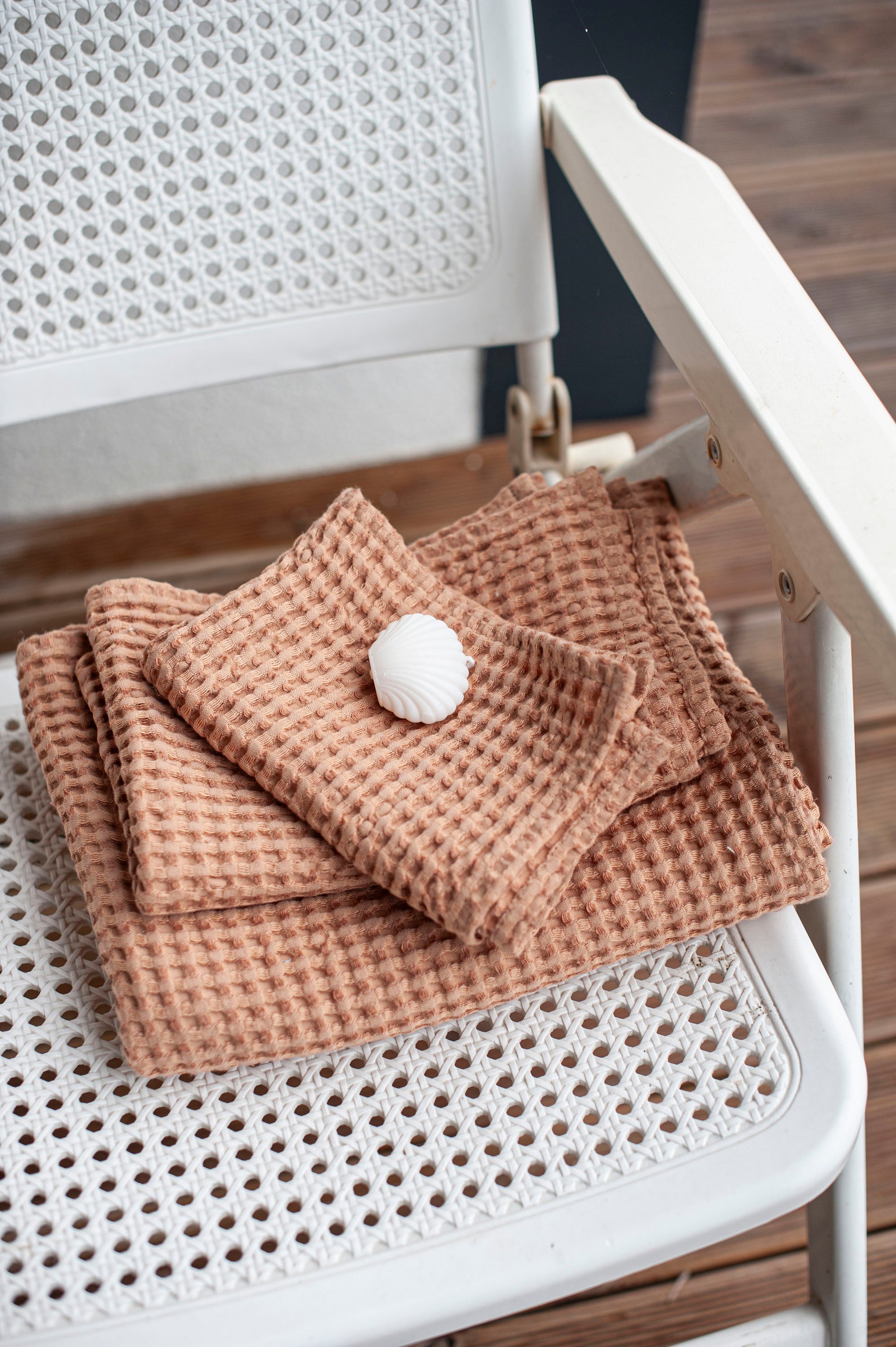 Laumė linen Home Edit lot de serviettes nid d’abeille lin coton crème