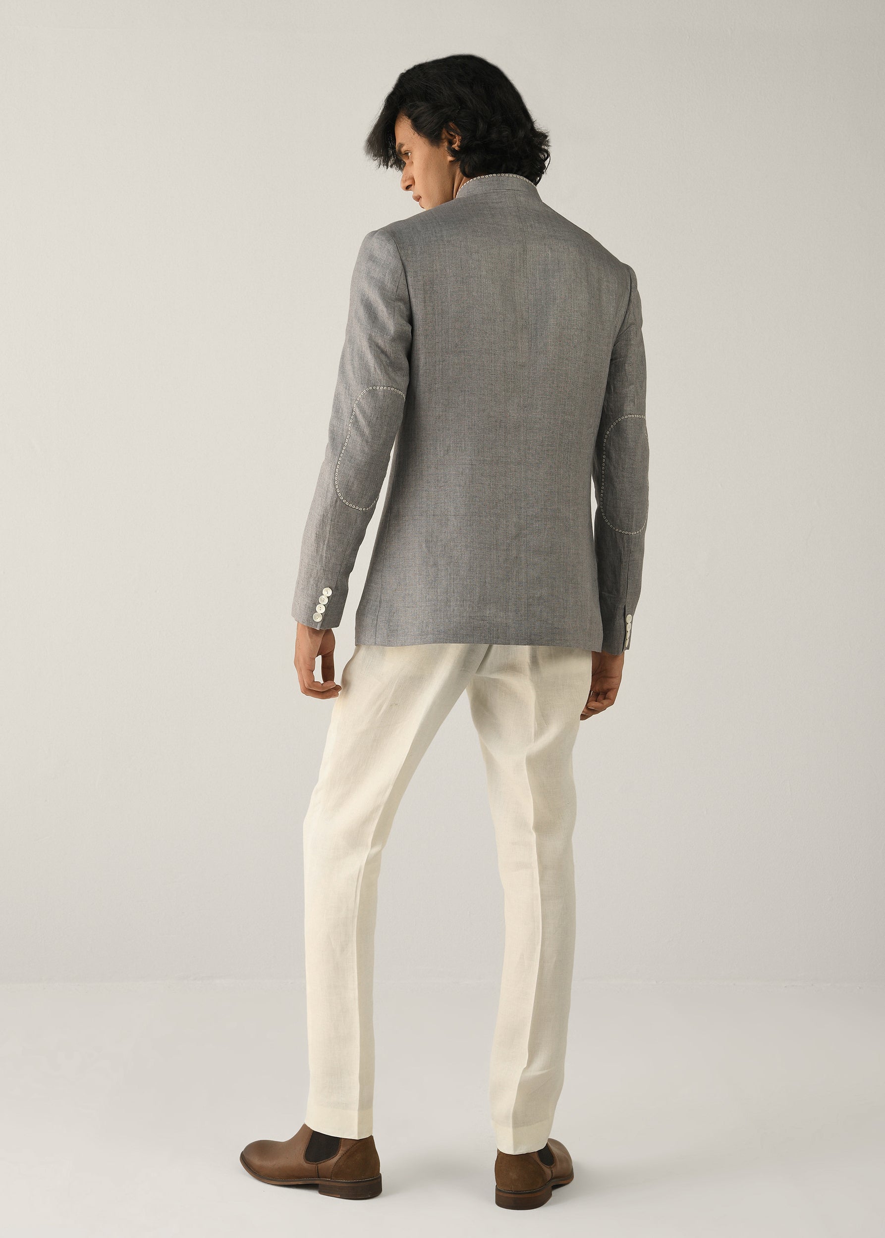 COUNTRYMADE Nehru Jackets Fuselage Bandhgala veste Nehru en lin gris