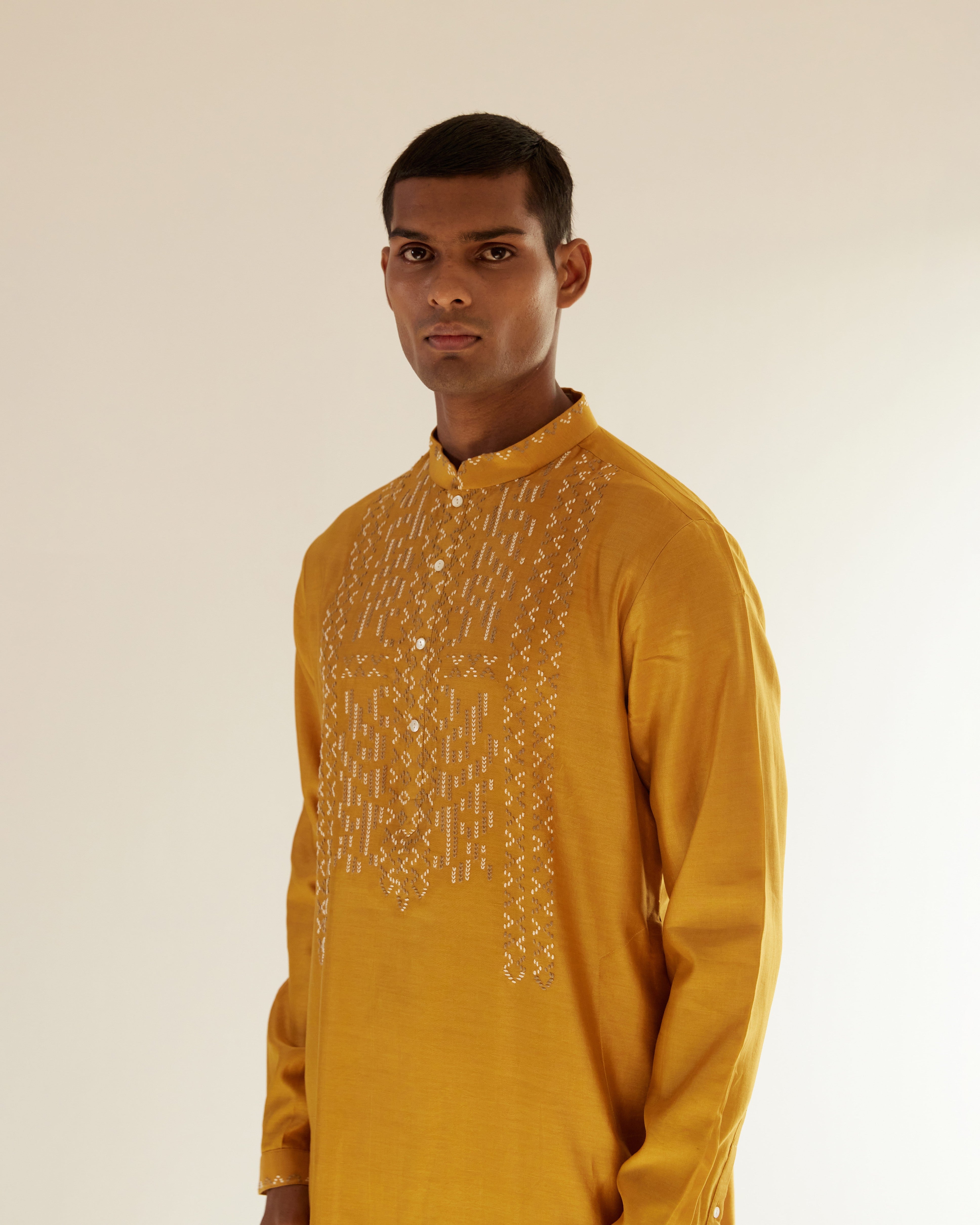 COUNTRYMADE Kurtas Asymmetric Embroidered Yoke Kurta Set kurta moutarde