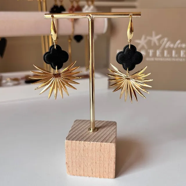 Sourire Multicolore Boucles d'oreilles Boucles d'oreilles trèfle et soleil plaqué or 18 carats