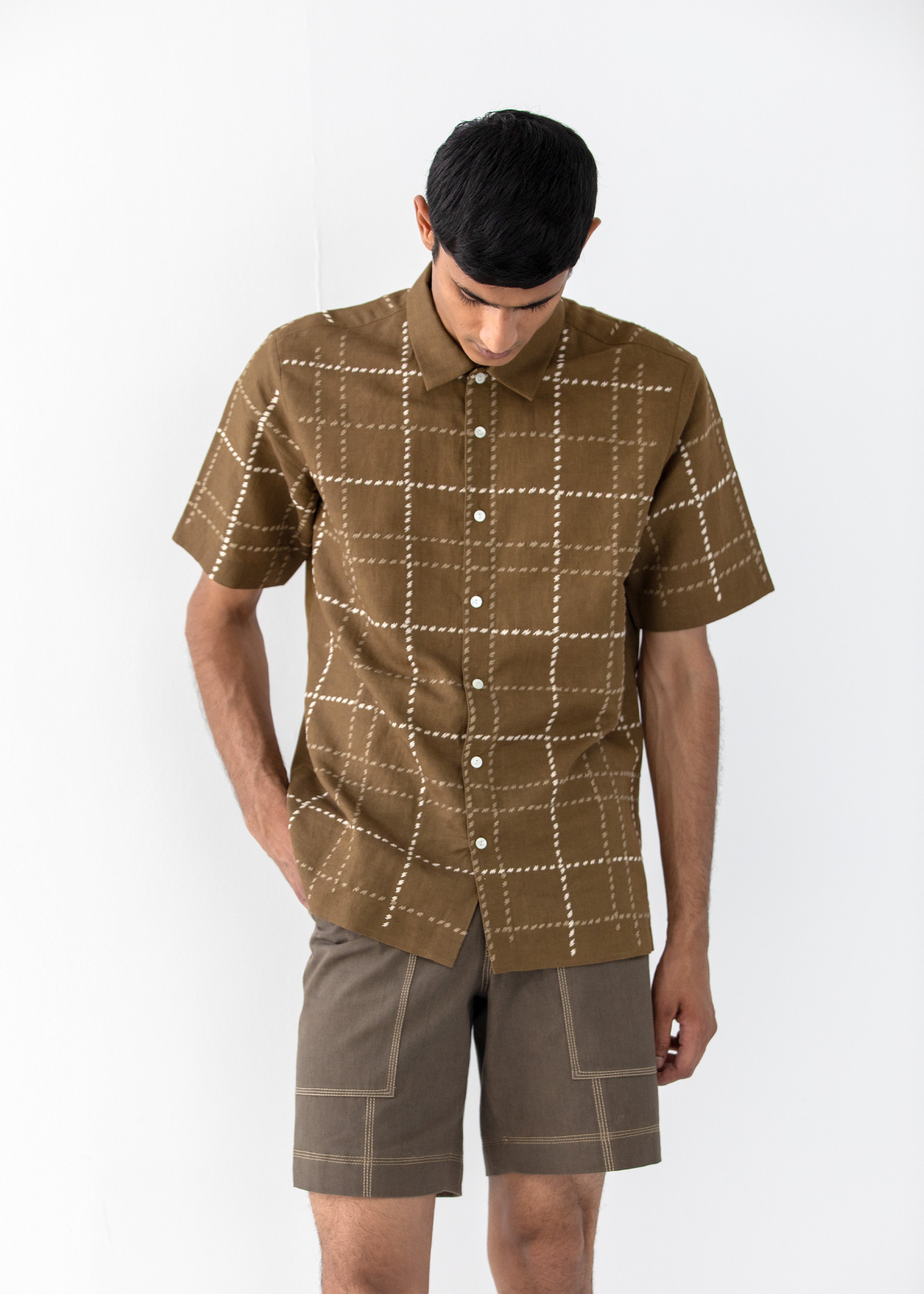 COUNTRYMADE Shirts MILITARY TARTAN SHIRT chemise marron brodée