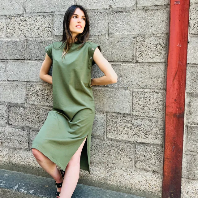 PANTRUCHE Robes Robe longue LOU kaki en coton à œillets