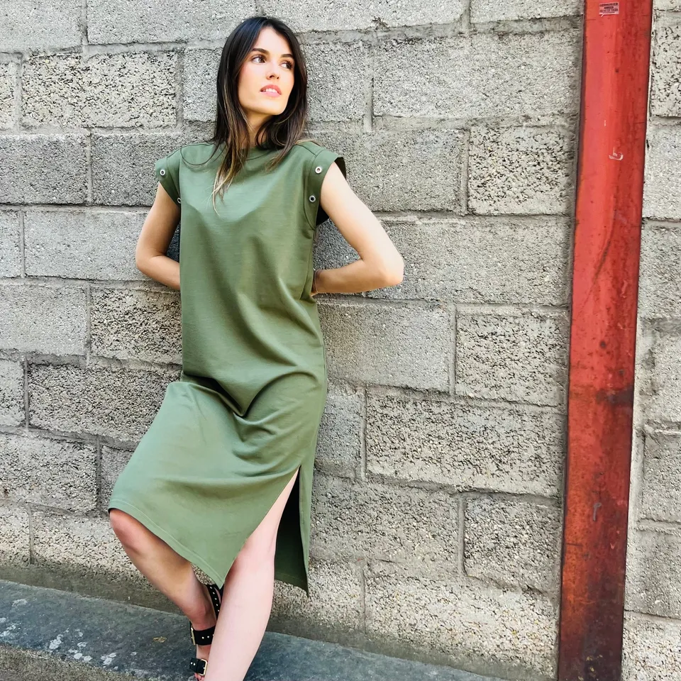 PANTRUCHE Robes Robe longue LOU kaki en coton à œillets