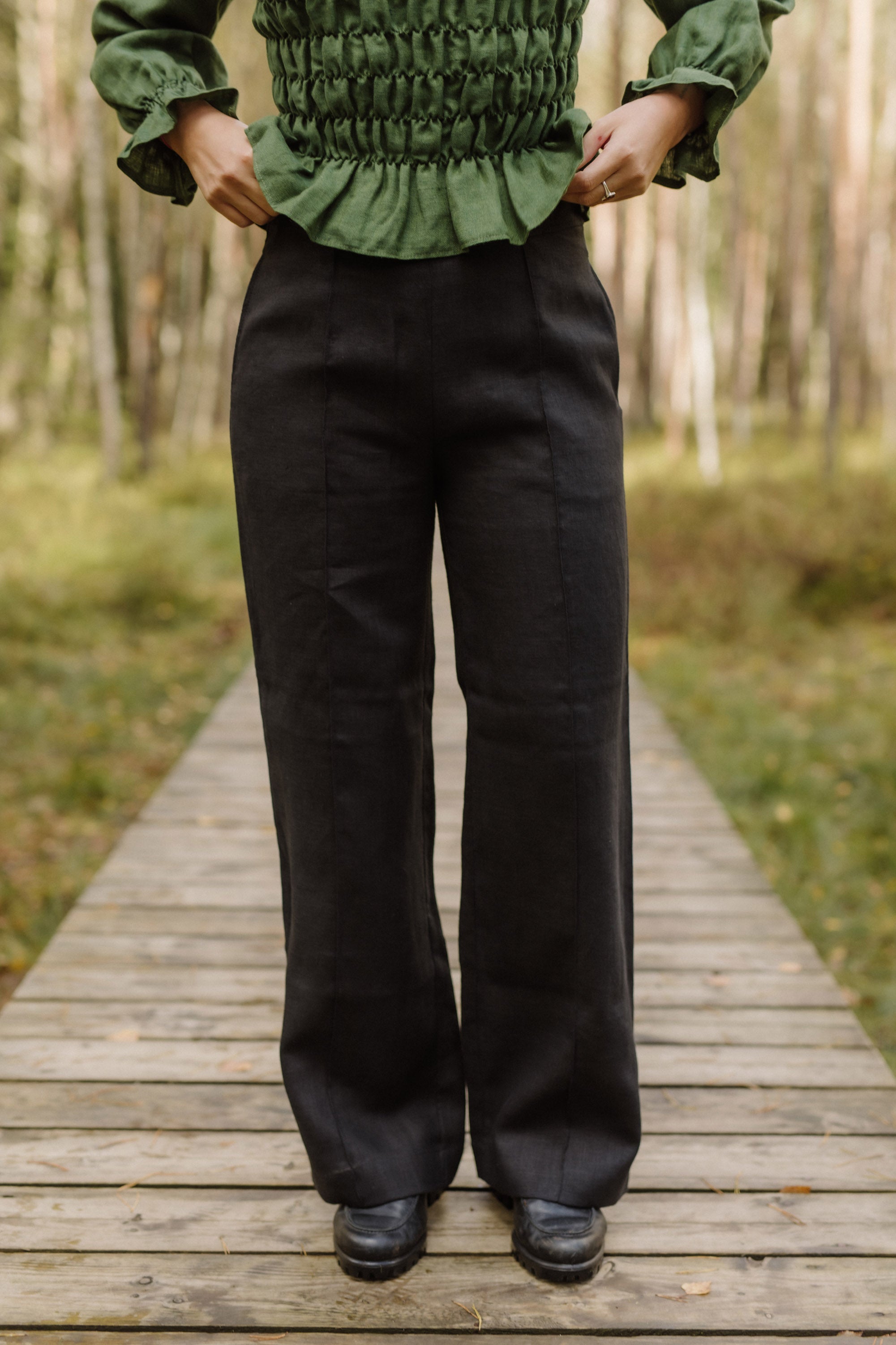 Laumė linen Linen Bottoms Gailė pantalon en lin taille haute