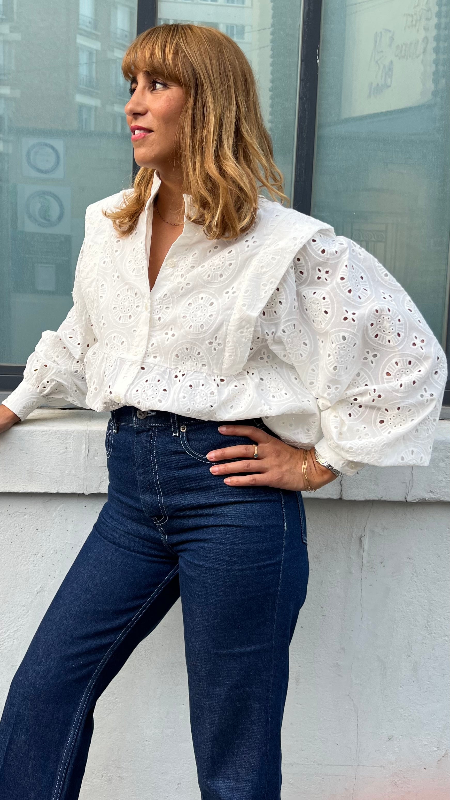 PANTRUCHE Chemises Blouse NINA broderie anglaise blanc en coton