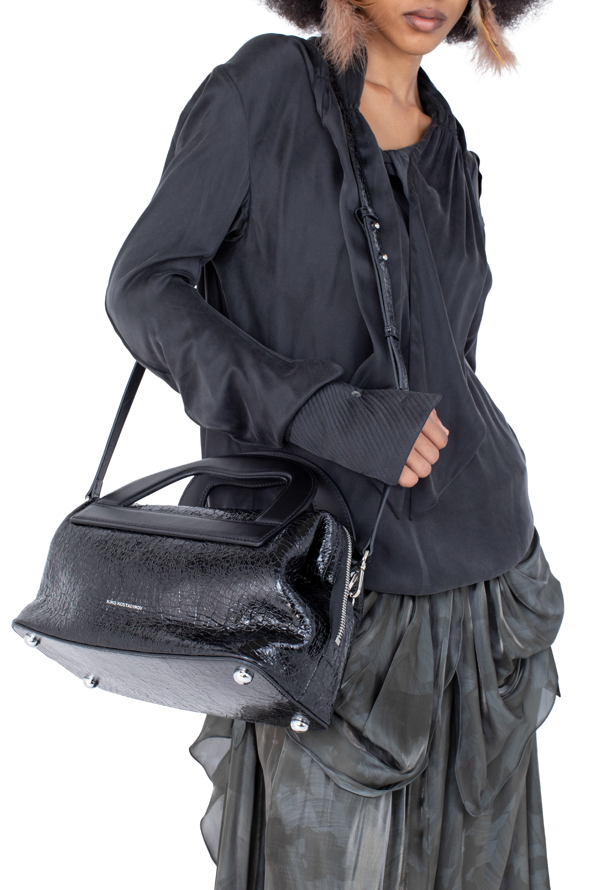 Kiko Kostadinov Bags ISADORA sac Cracked Black OS cuir italien