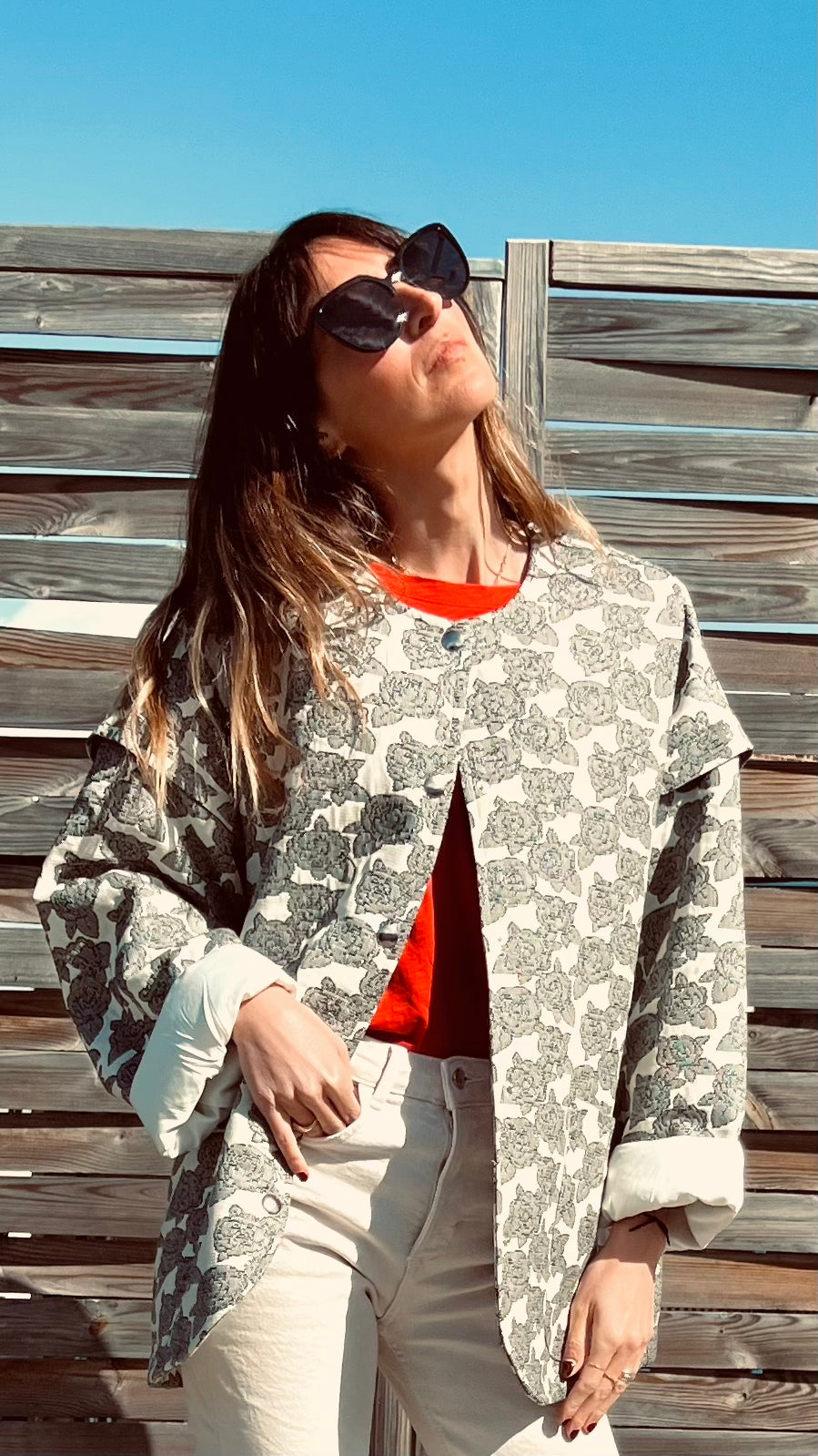 PANTRUCHE Vestes BILLIE fleurs veste jacquard grise T1/T2