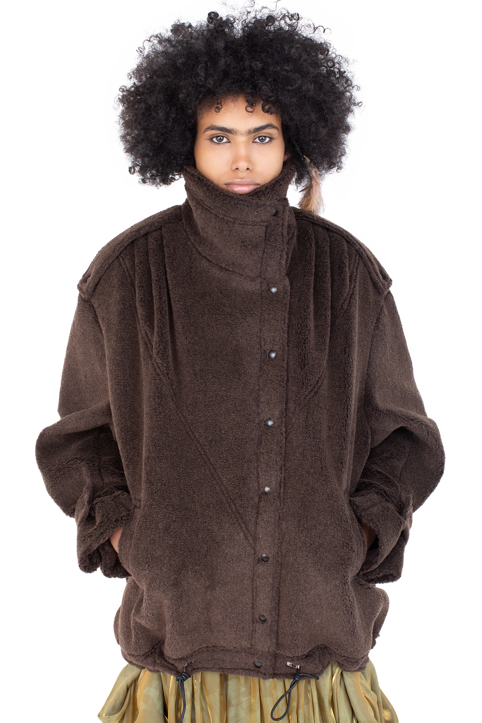 Kiko Kostadinov Outerwear WREN Pleated Coat manteau taupe oversize en laine