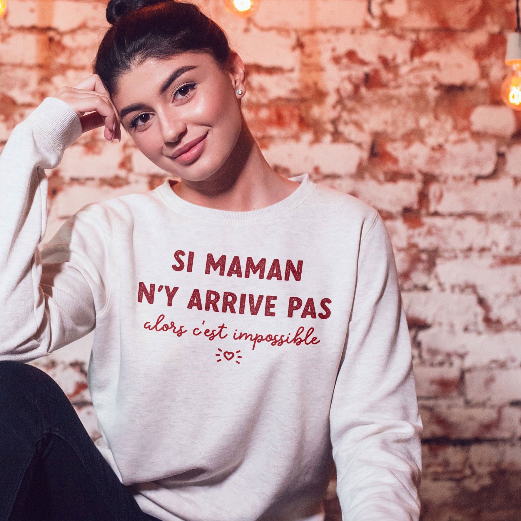 Juste Un T-shirt Sweats Imprimés Si maman n'y arrive pas sweat gris chiné