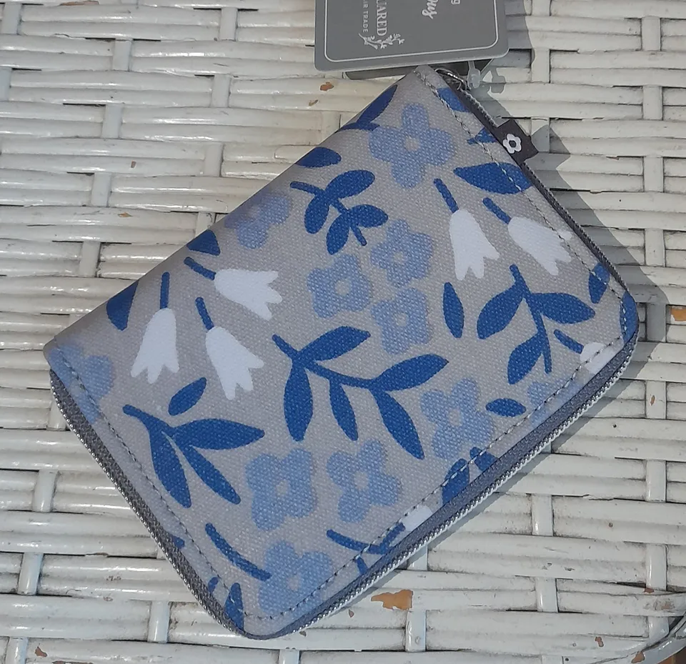 Sourire Multicolore Sacs et pochettes Portefeuille fleurs bleues coton ciré