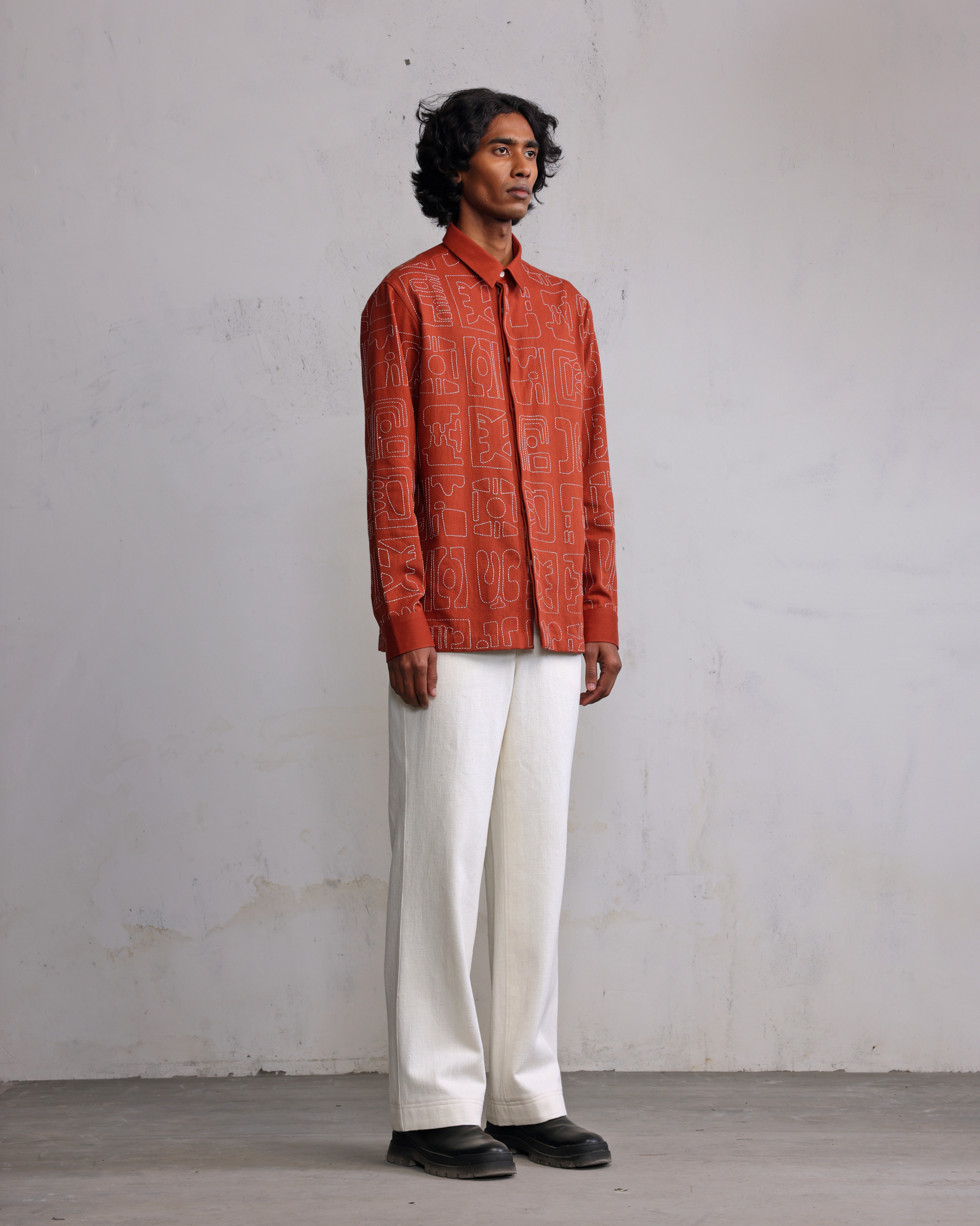 COUNTRYMADE Shirts Fossils outline over Shirt chemise brodée coupe régulière