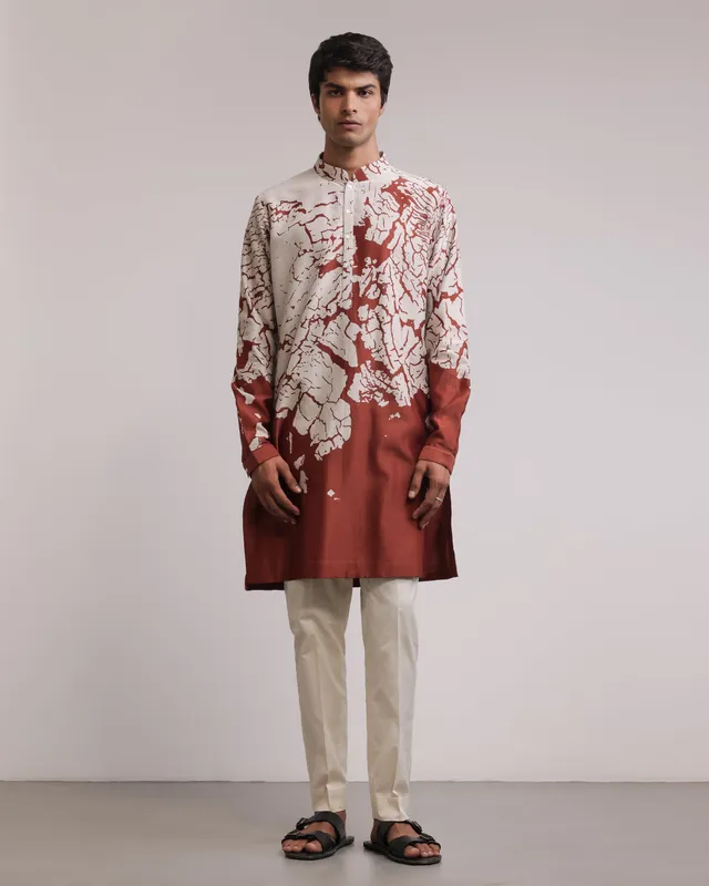 COUNTRYMADE Kurtas Wall Crack Kurta rouille sur mesure en soie Chanderi