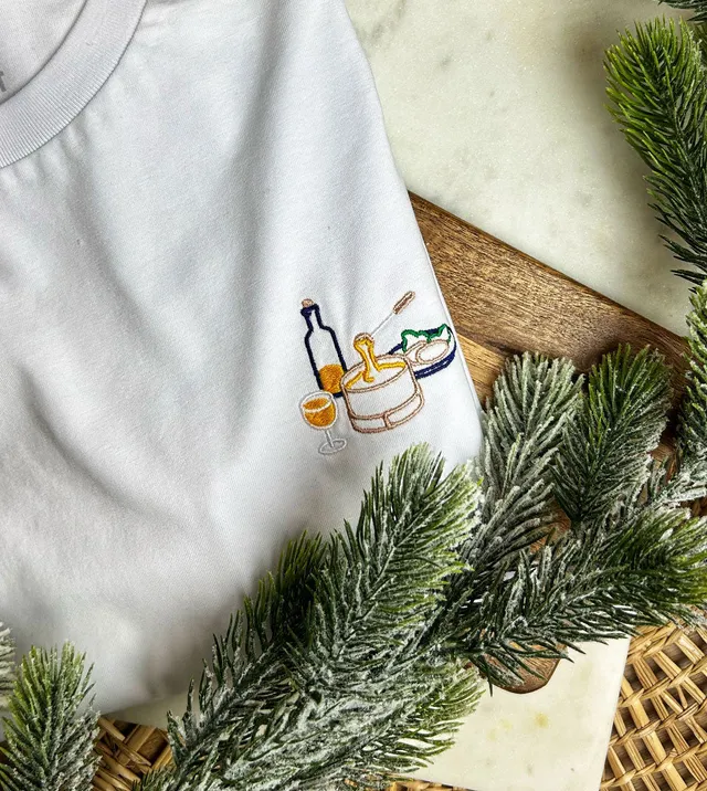 Juste Un T-shirt T-shirts Brodés Boite Chaude t-shirt brodé blanc fromage