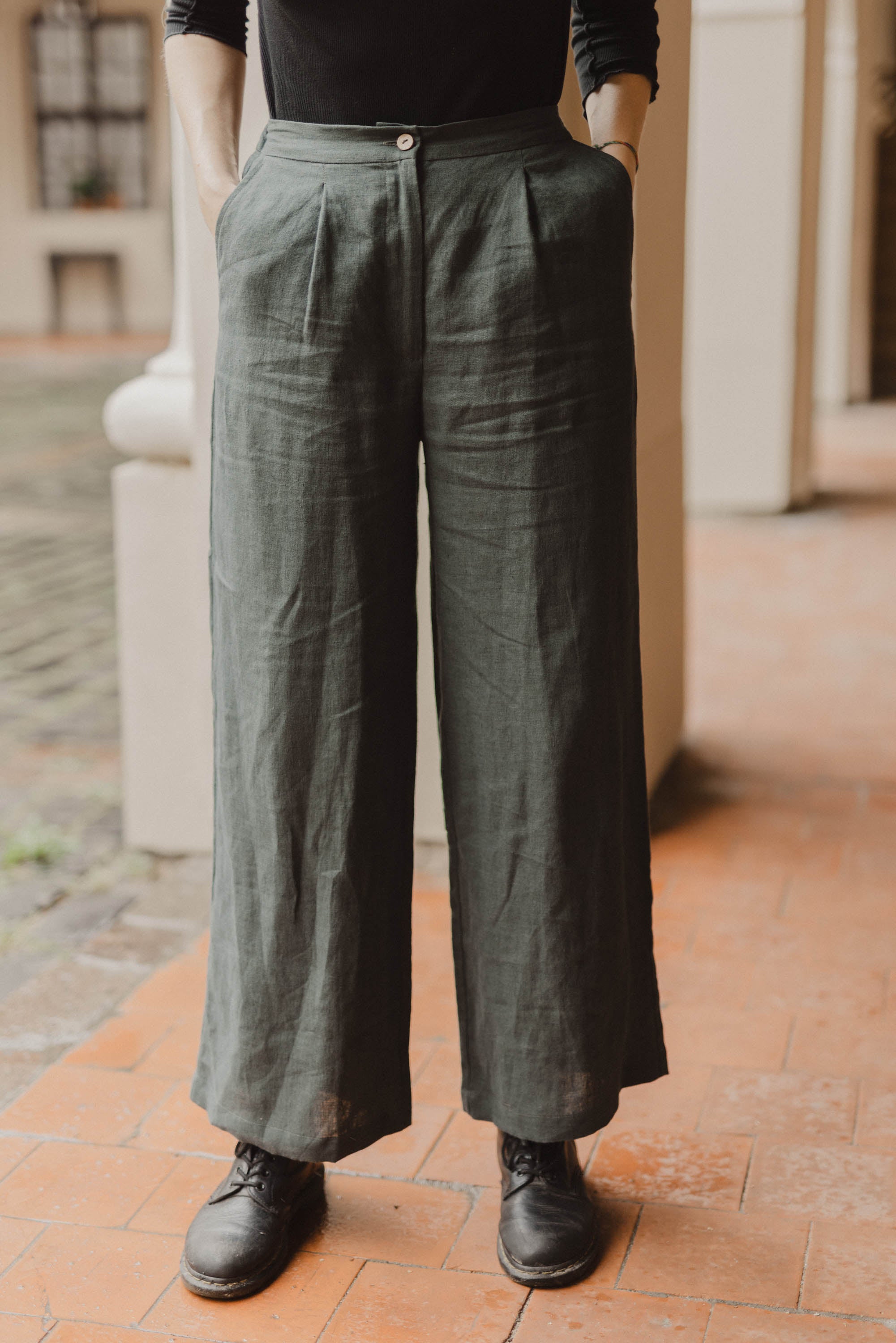 Laumė linen Linen Bottoms Iris pantalon femme en lin 100 % Forest Green