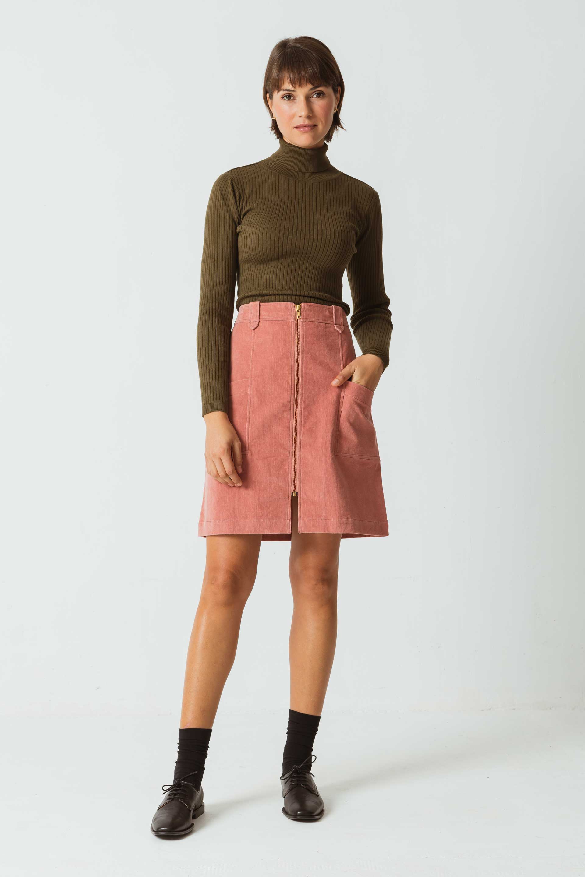 Sourire Multicolore Jupes Jupe Ines velours de coton bio vieux rose