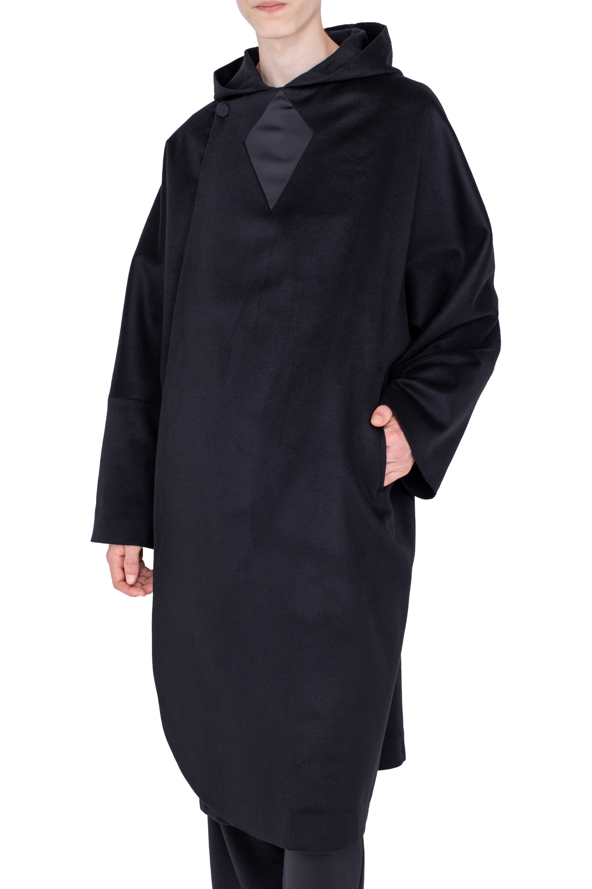 Kiko Kostadinov Outerwear MUNNO Hooded Coat manteau Obsidian Black en laine