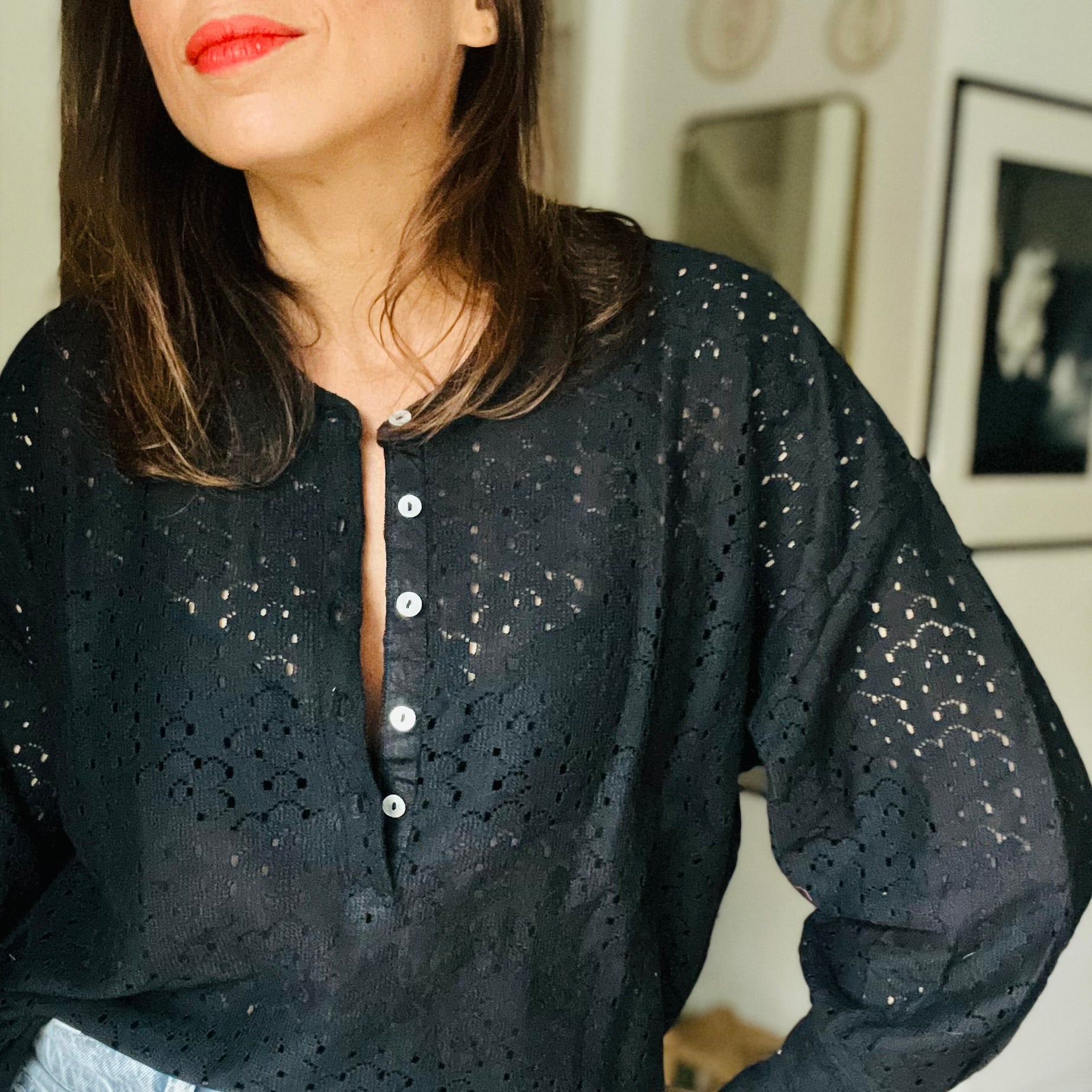 PANTRUCHE Chemises Blouse COLETTE dentelle noire coton