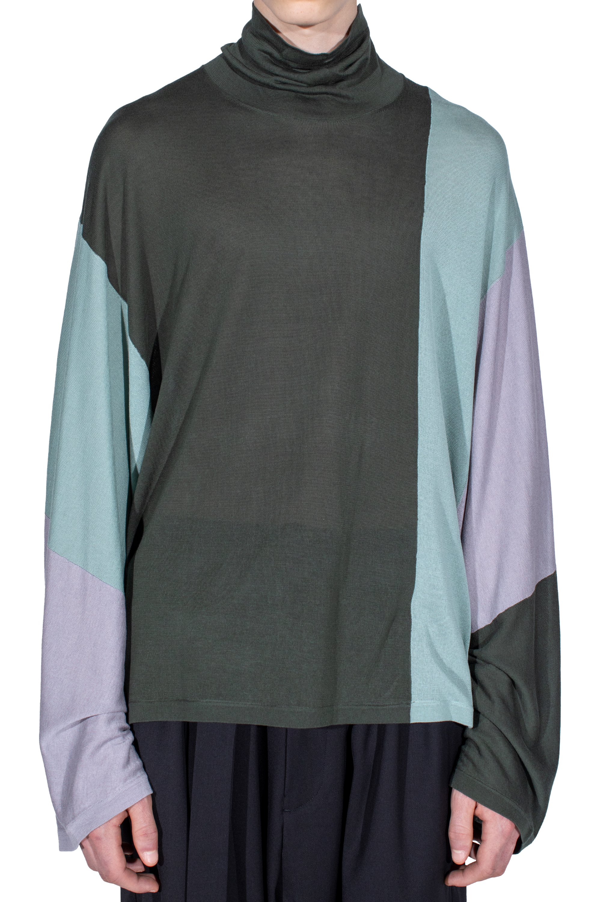 Kiko Kostadinov Knitwear SIGO Knit Pullover Pine 44 col roulé en Tencel soie