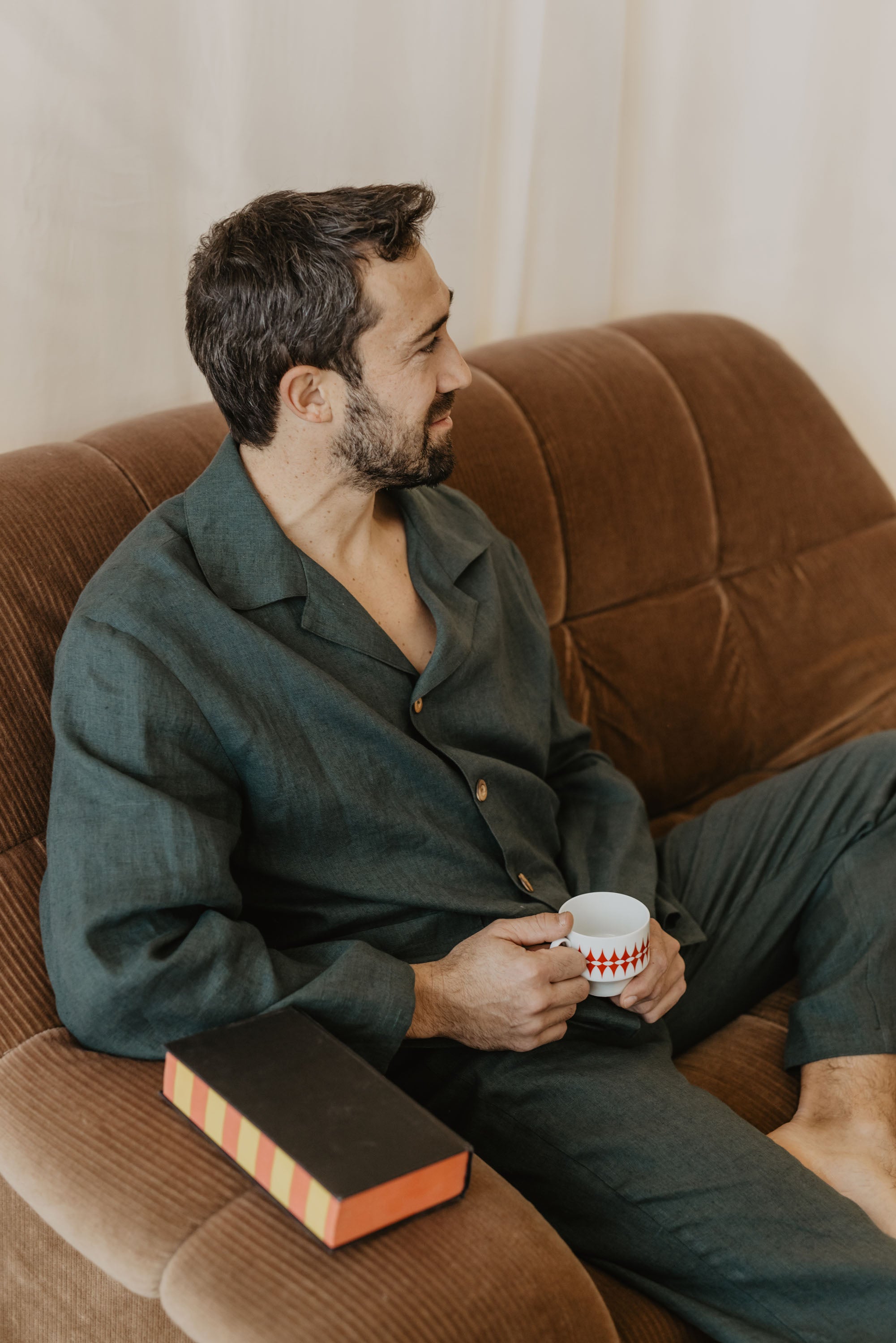 Laumė linen Loungewear PERKŪNAS pyjama homme vert forêt lin