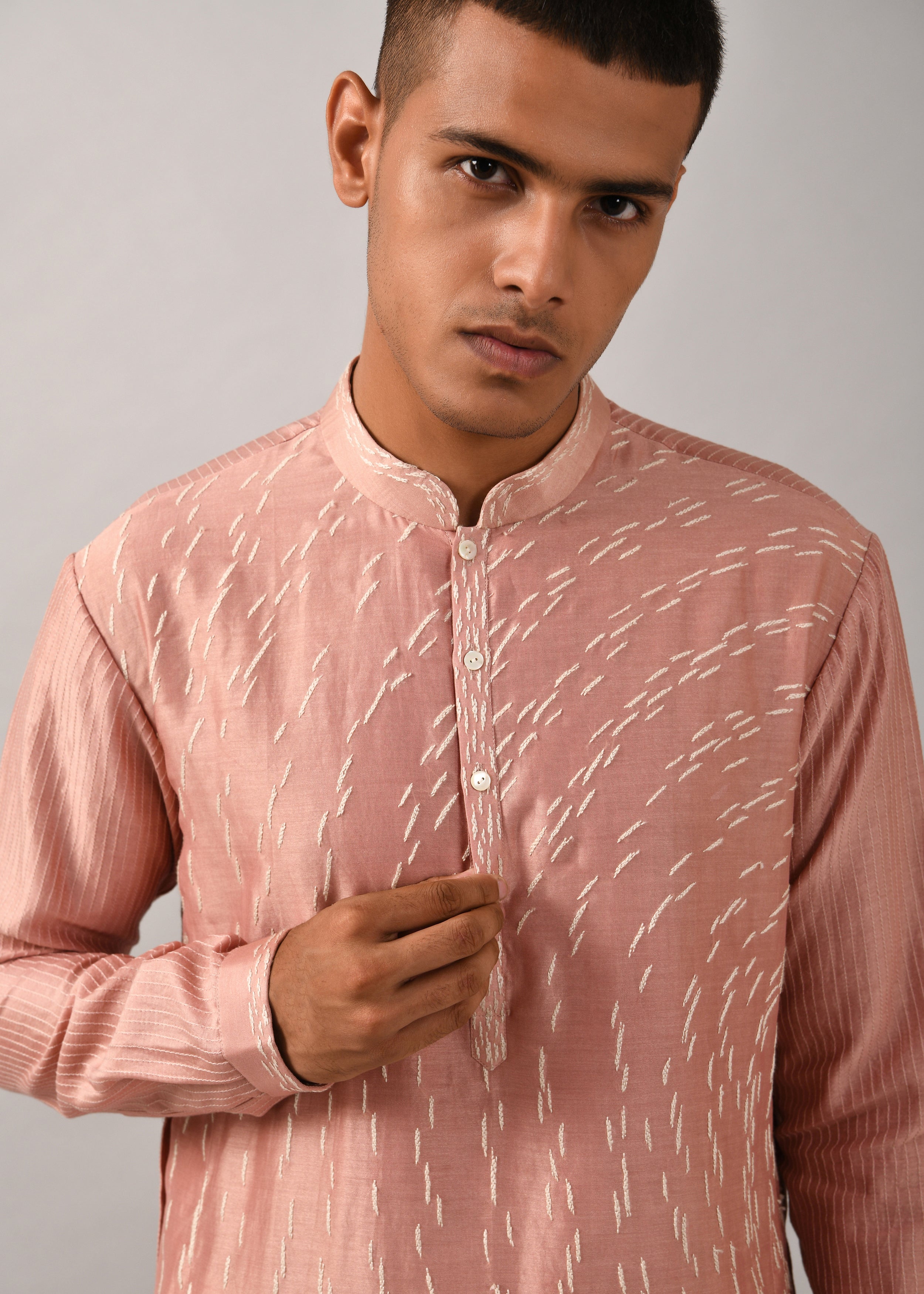 COUNTRYMADE Kurtas Shooting Star Embroidered Kurta Set ensemble kurta rose chanderi