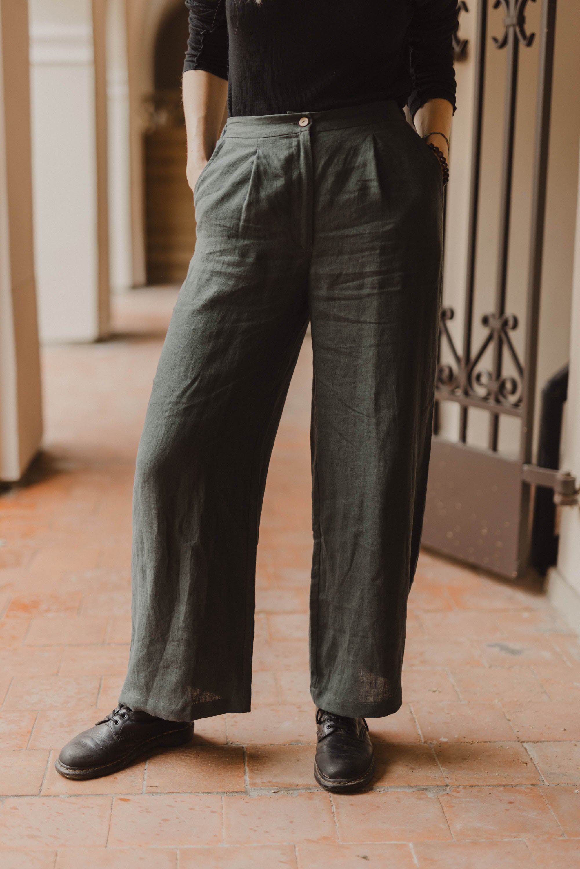 Laumė linen Linen Bottoms Iris pantalon femme en lin 100 % Forest Green