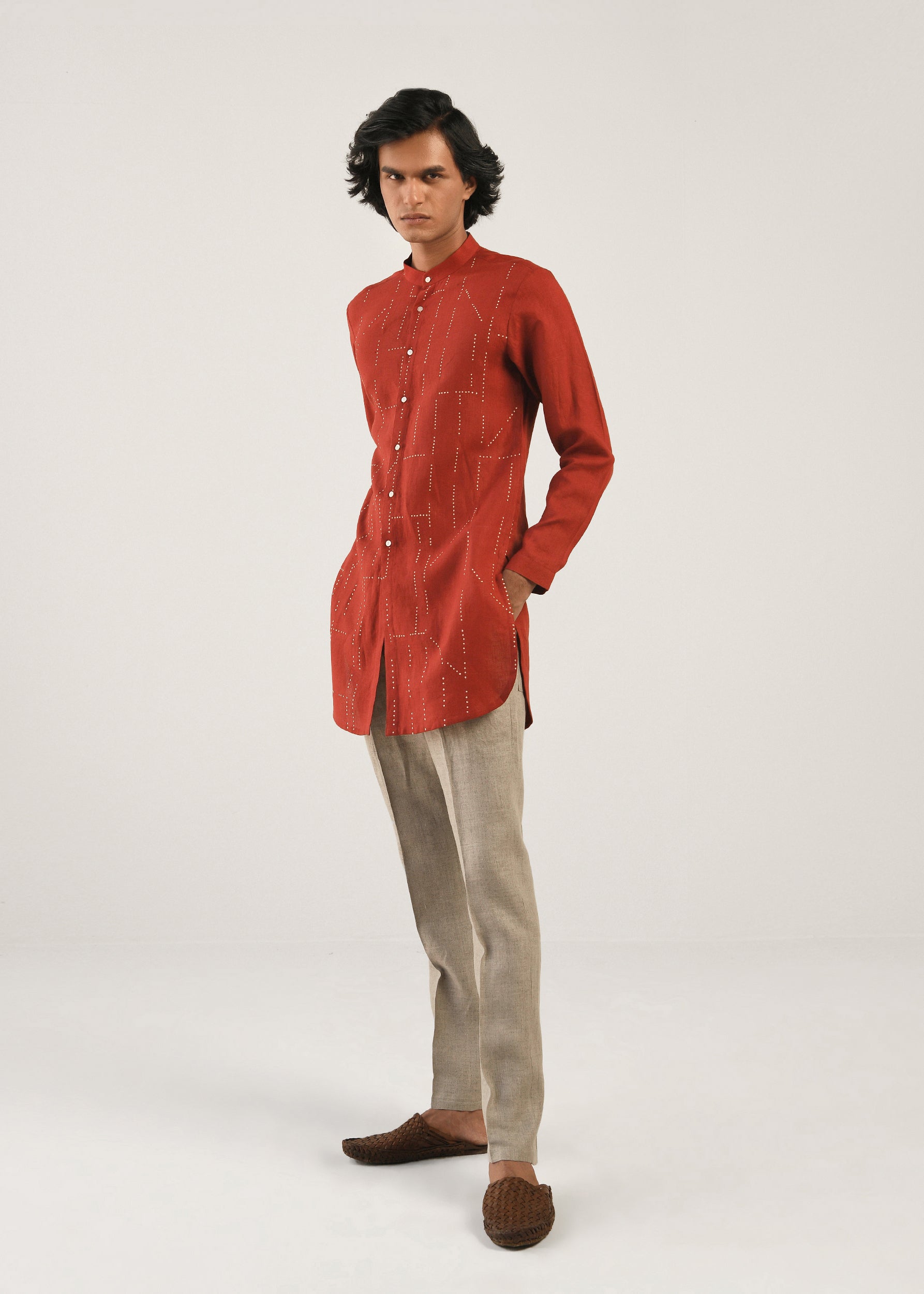 COUNTRYMADE Kurtas Speckled Short Kurta kurta court en lin rouge terre