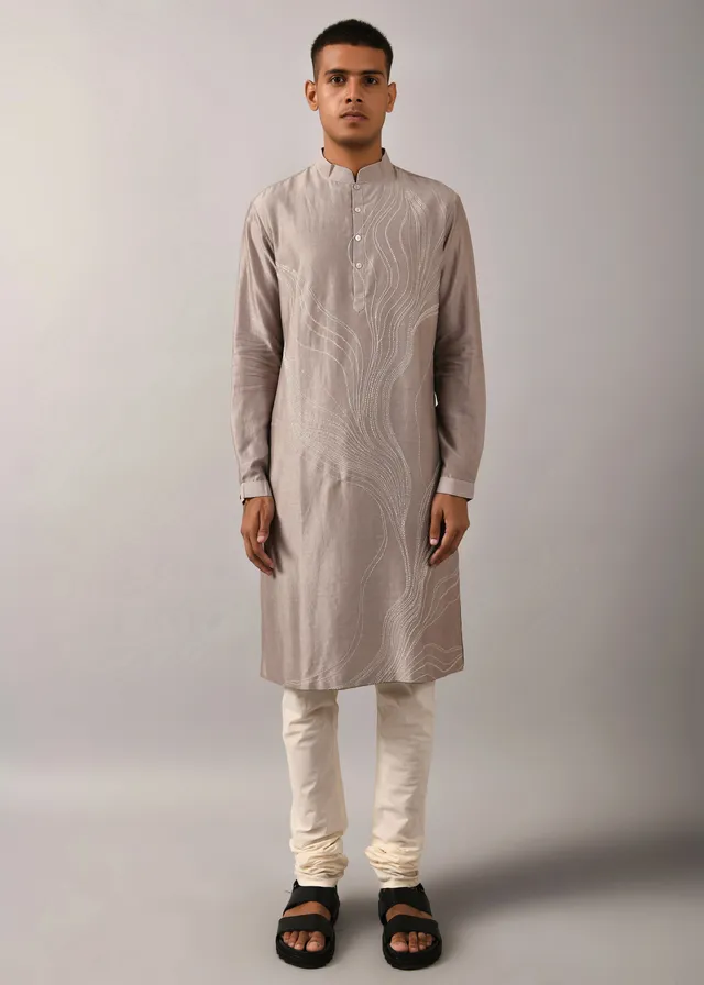 COUNTRYMADE Kurtas Horizon Embroidered Kurta Set ensemble kurta brodé gris