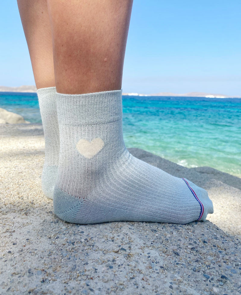 Juste Un T-shirt Chaussettes x Socksocket Adèle Azur chaussettes cœurs pailletés 36/40