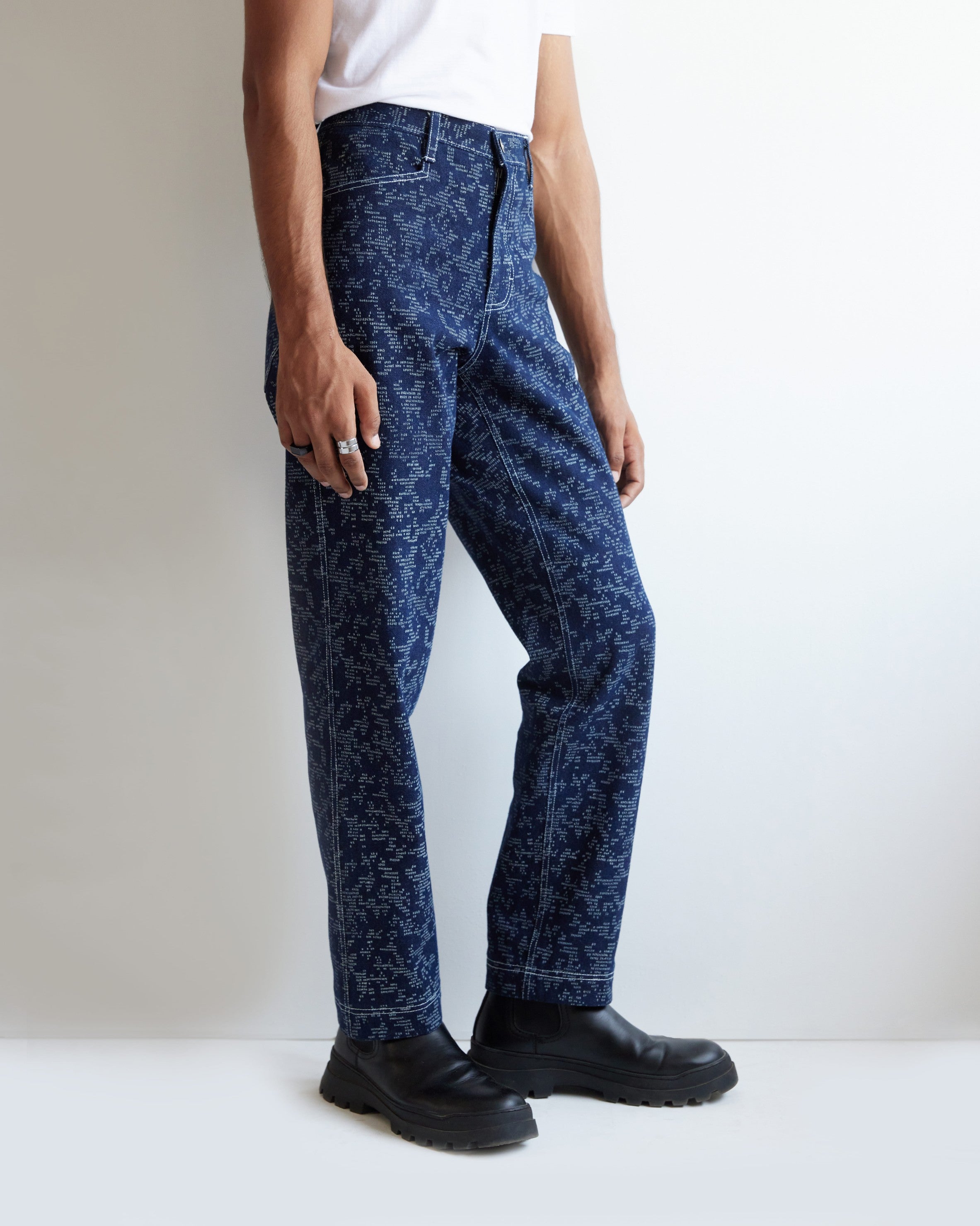 COUNTRYMADE Trousers Block Print Denim pantalon droit bleu marine