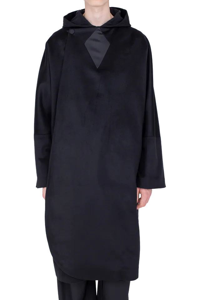 Kiko Kostadinov Outerwear MUNNO Hooded Coat manteau Obsidian Black en laine