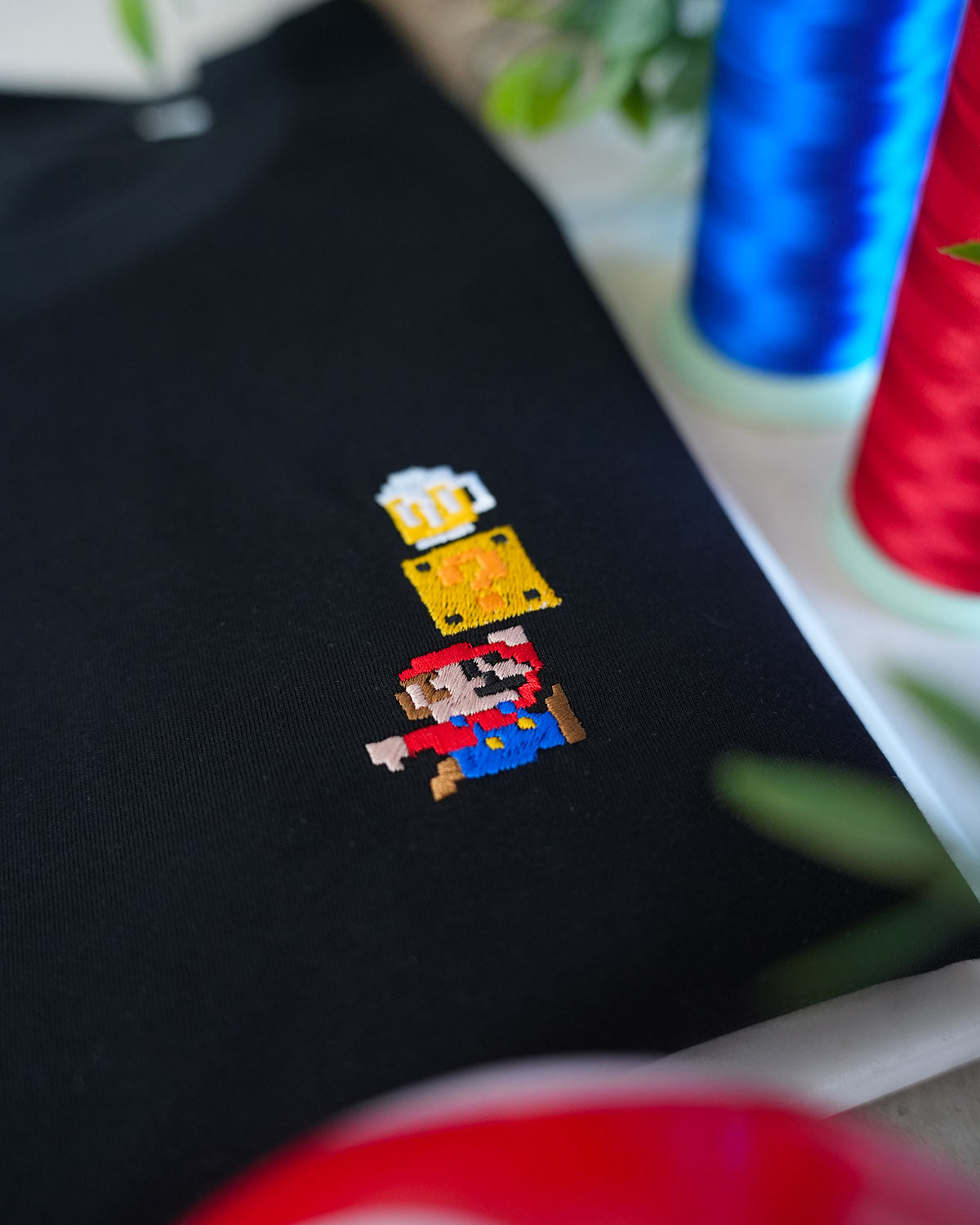 Juste Un T-shirt T-shirts Brodés Super Mario Bière t-shirt brodé