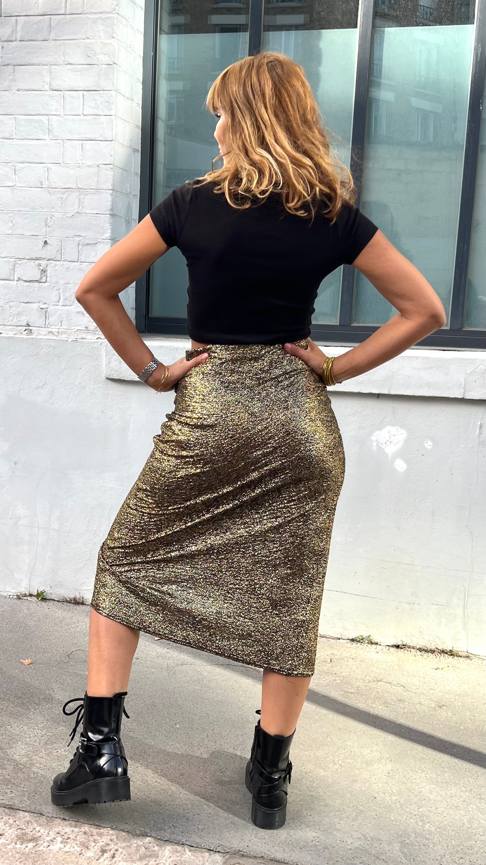 PANTRUCHE Jupes MONROE jupe midi dorée pailletée S à XL