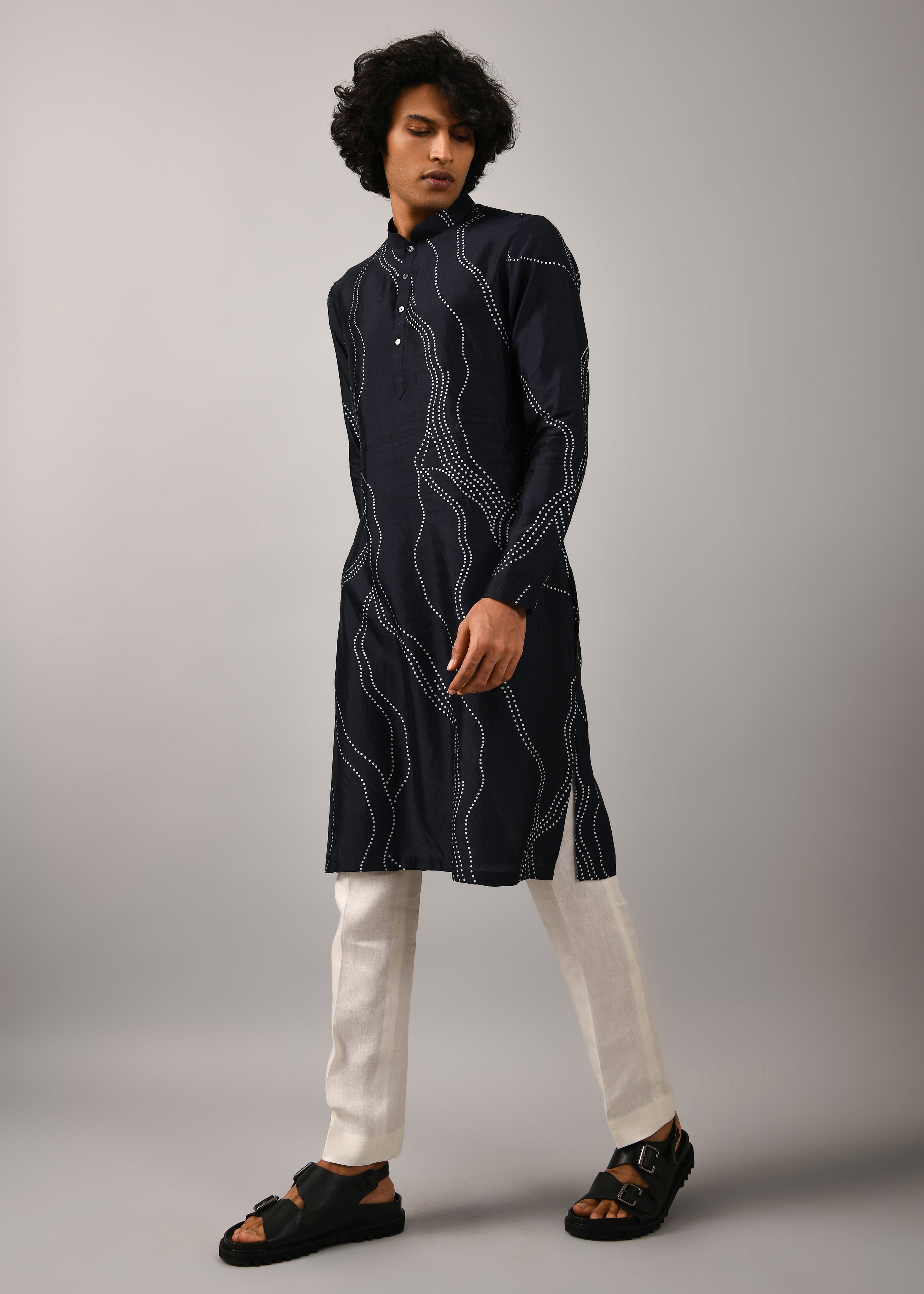 COUNTRYMADE Kurtas Constellation Silk Printed Kurta kurta soie marine