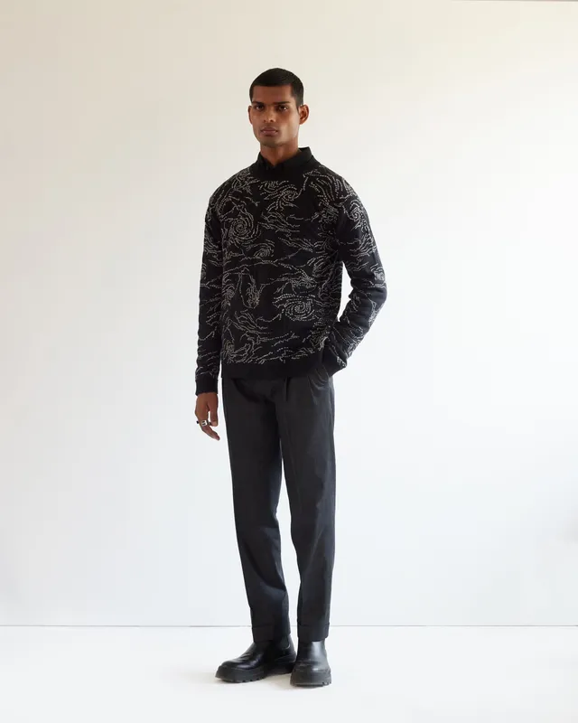 COUNTRYMADE Accessories Black Hole Jacquard Sweater pull noir coton