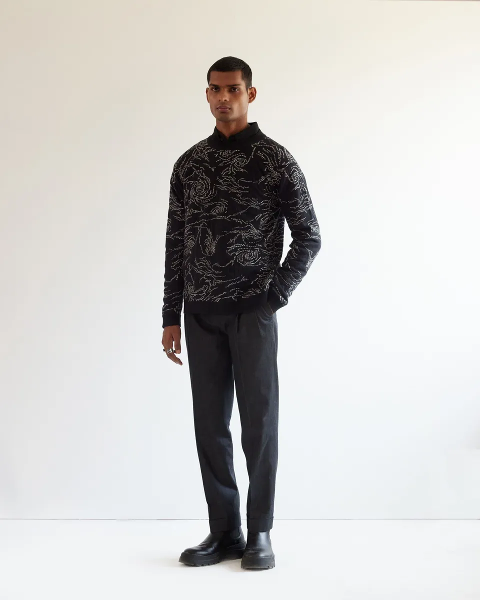 COUNTRYMADE Accessories Black Hole Jacquard Sweater pull noir coton