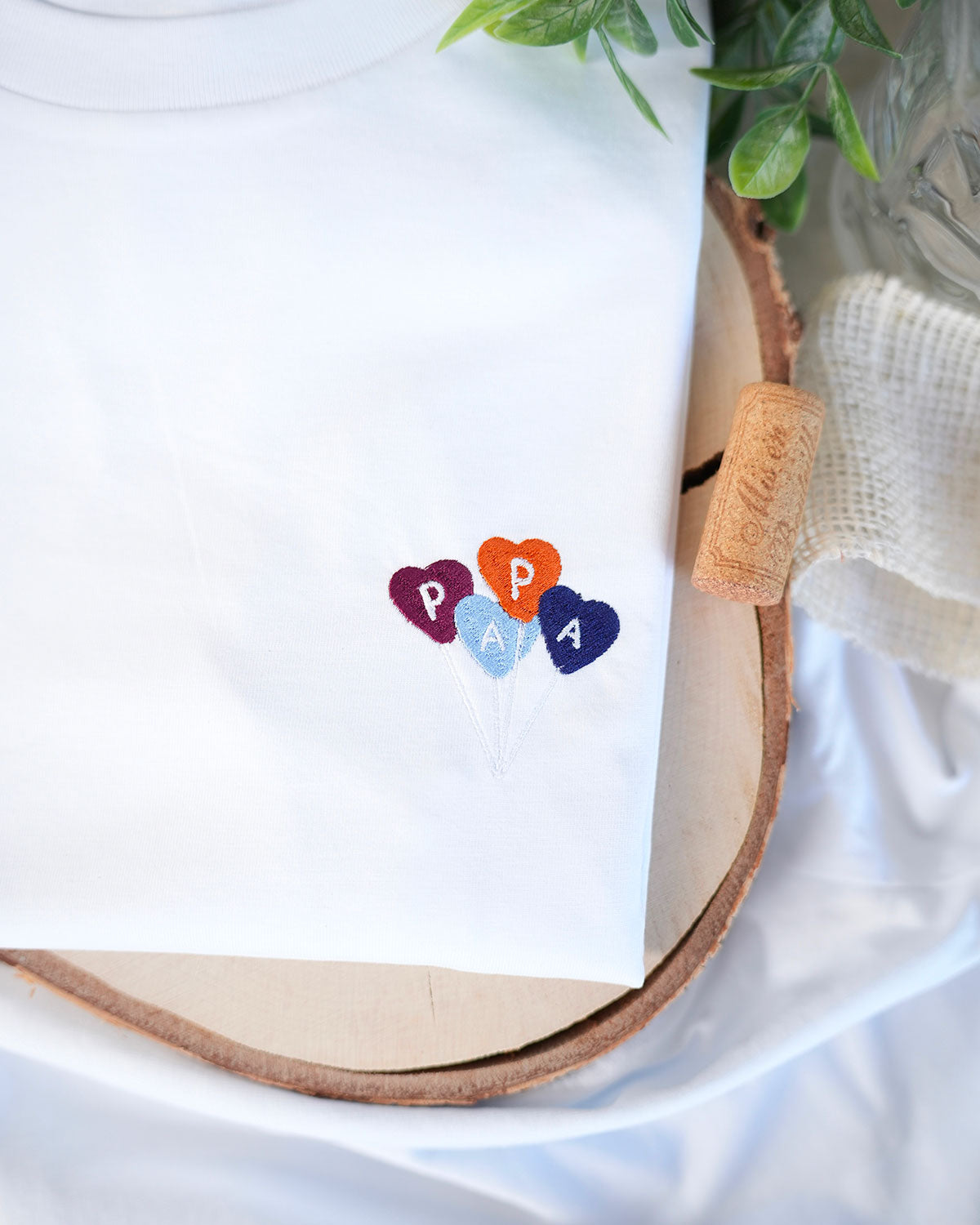 Juste Un T-shirt T-shirts Brodés Papa Ballon T-shirt blanc coton bio