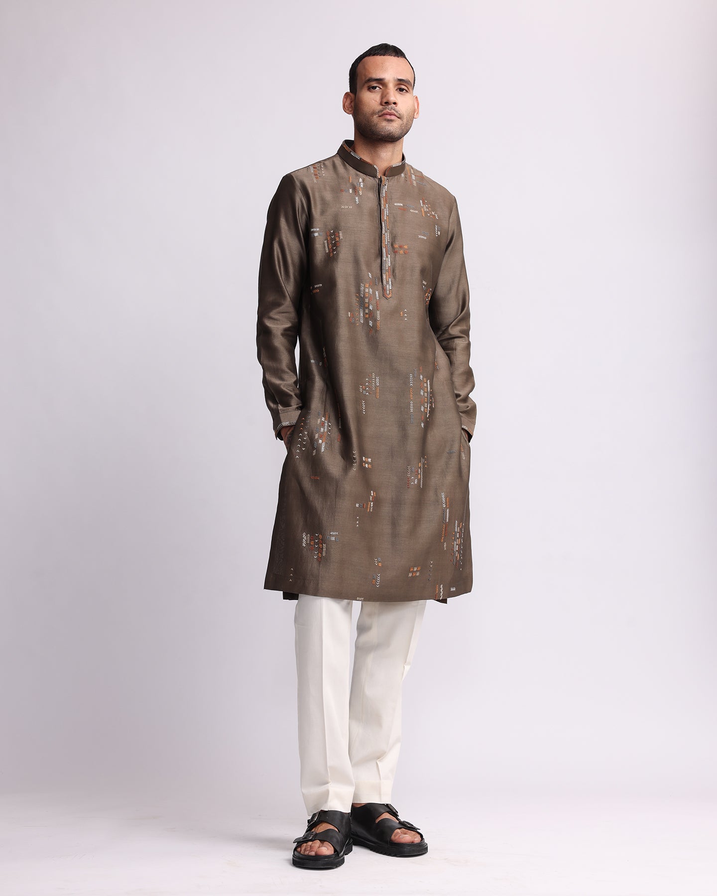 COUNTRYMADE Kurtas Multi-direction Hand Embroidered Olive Kurta Set ensemble kurta