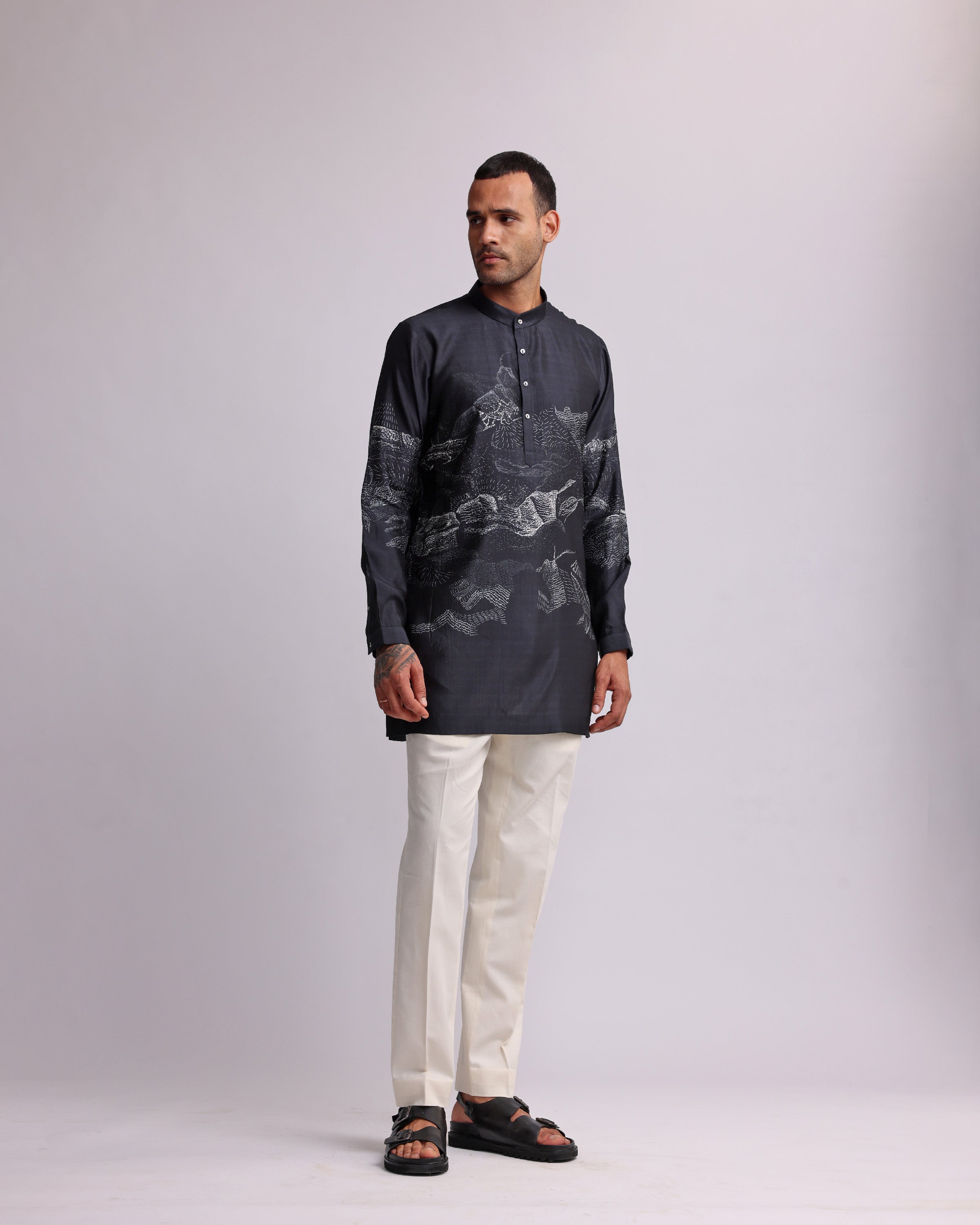 COUNTRYMADE Kurtas DUNKIRK PRINTED KURTA kurta en soie imprimée noire