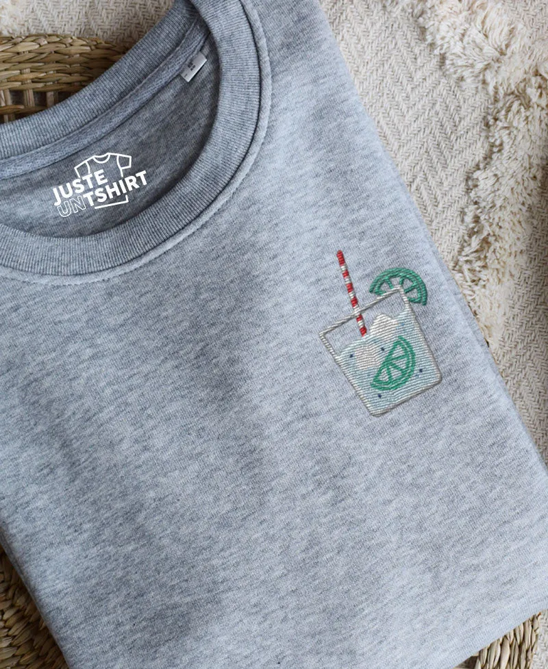 Juste Un T-shirt Sweats Brodés Gin tonic sweat brodé gris chiné