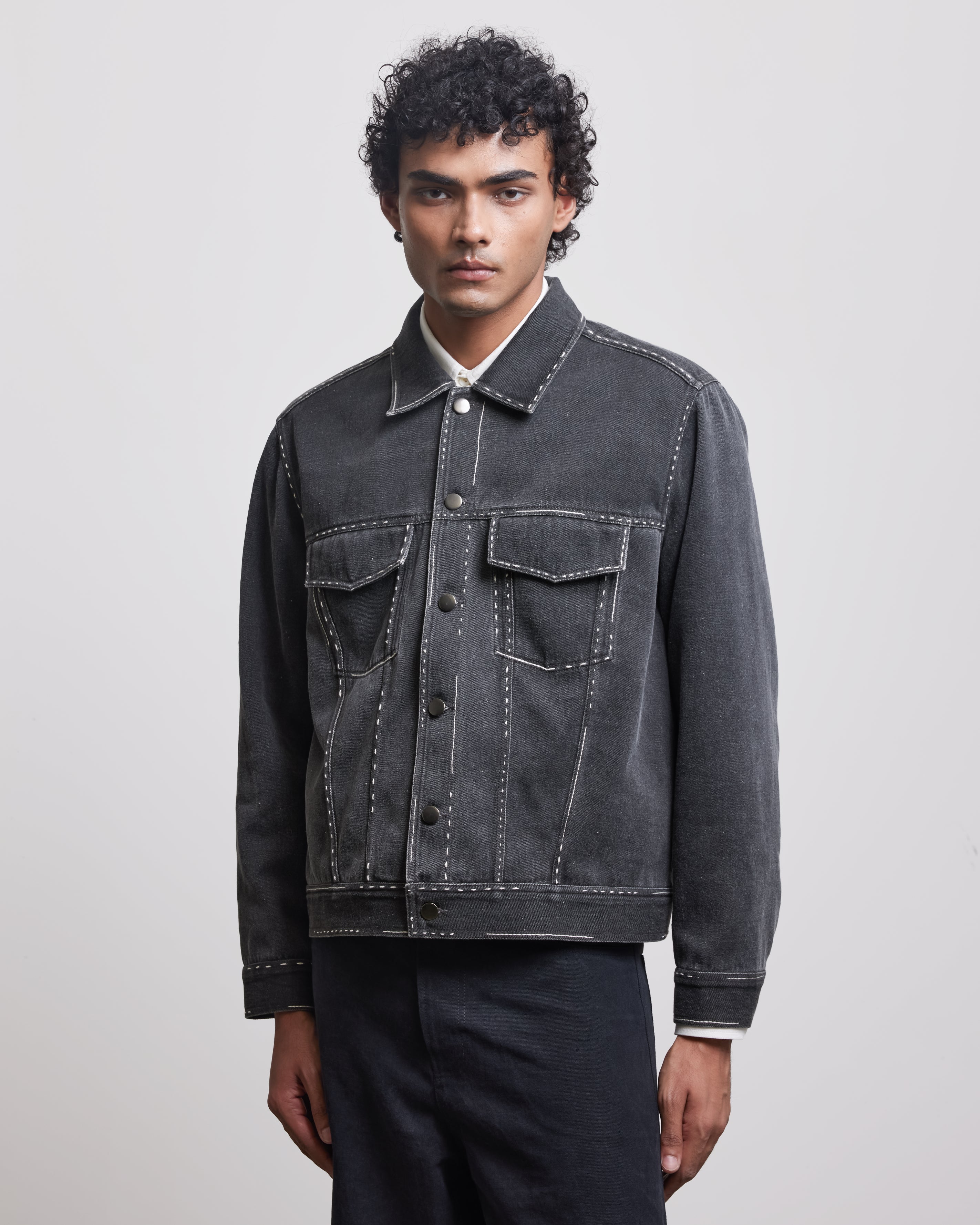 COUNTRYMADE Jackets PRESENCE ABSENCE MULTI STITCH TRUCKER veste denim brodée