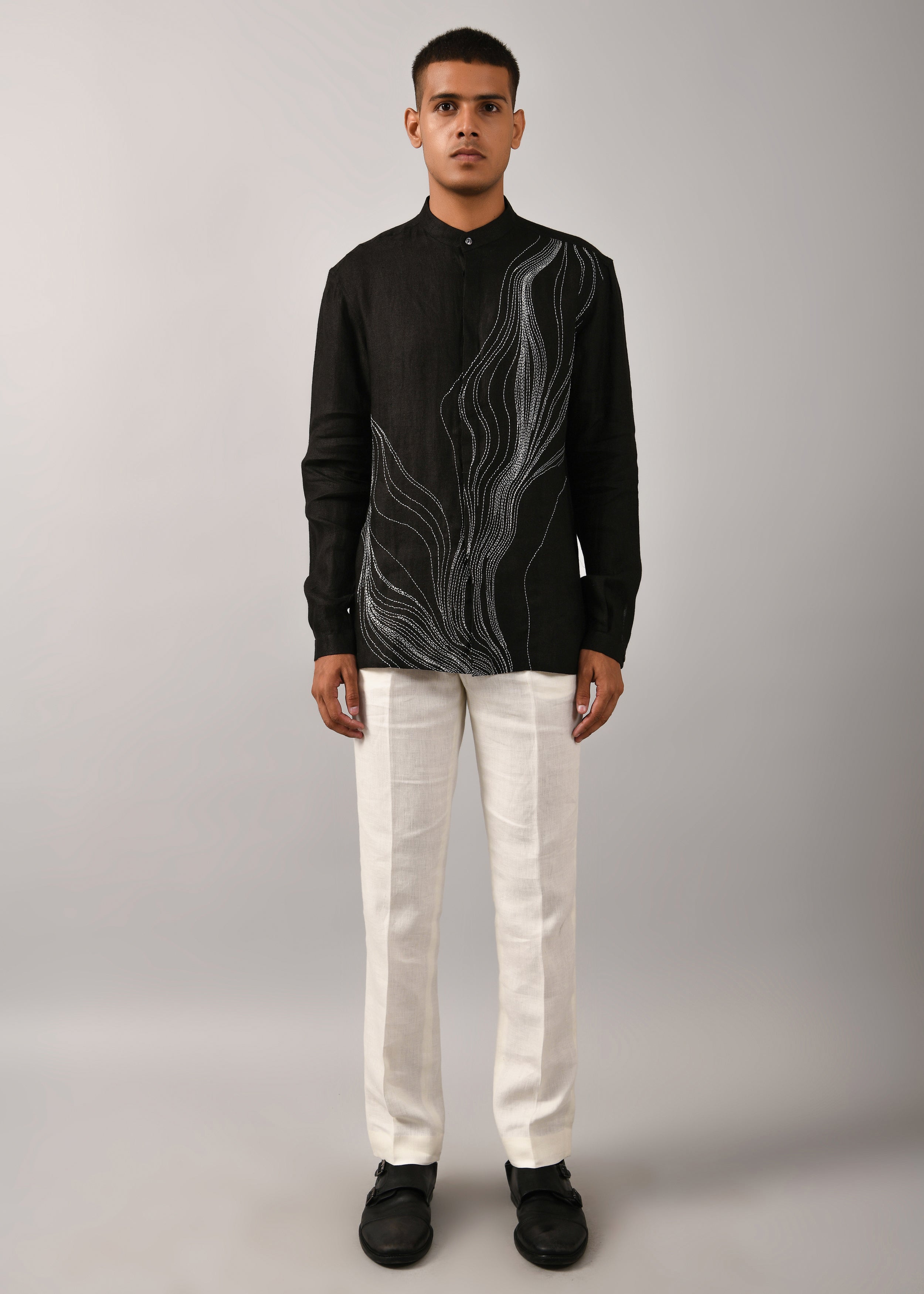 COUNTRYMADE Shirts Horizon Shirt chemise noire en lin brodée