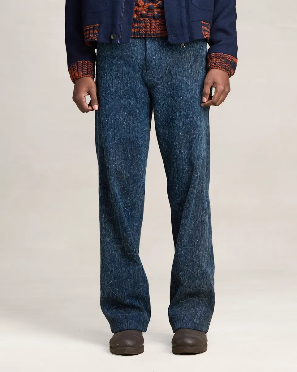COUNTRYMADE Trousers NAVY CRACKLE PANTS pantalon denim bleu marine